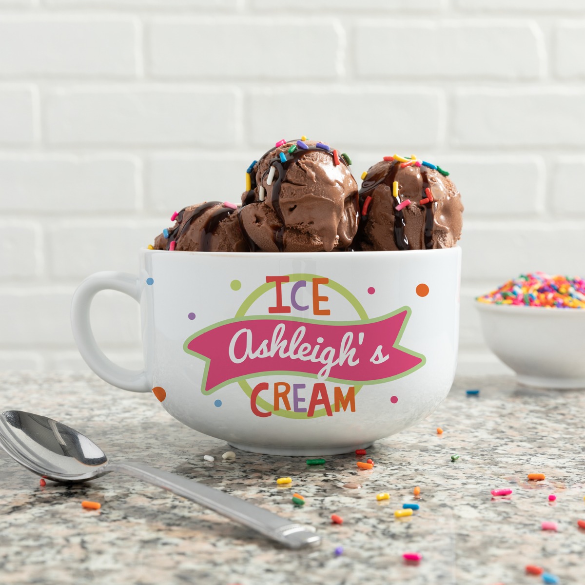Pink Banner Personalized Ice Cream Bowl With Handle