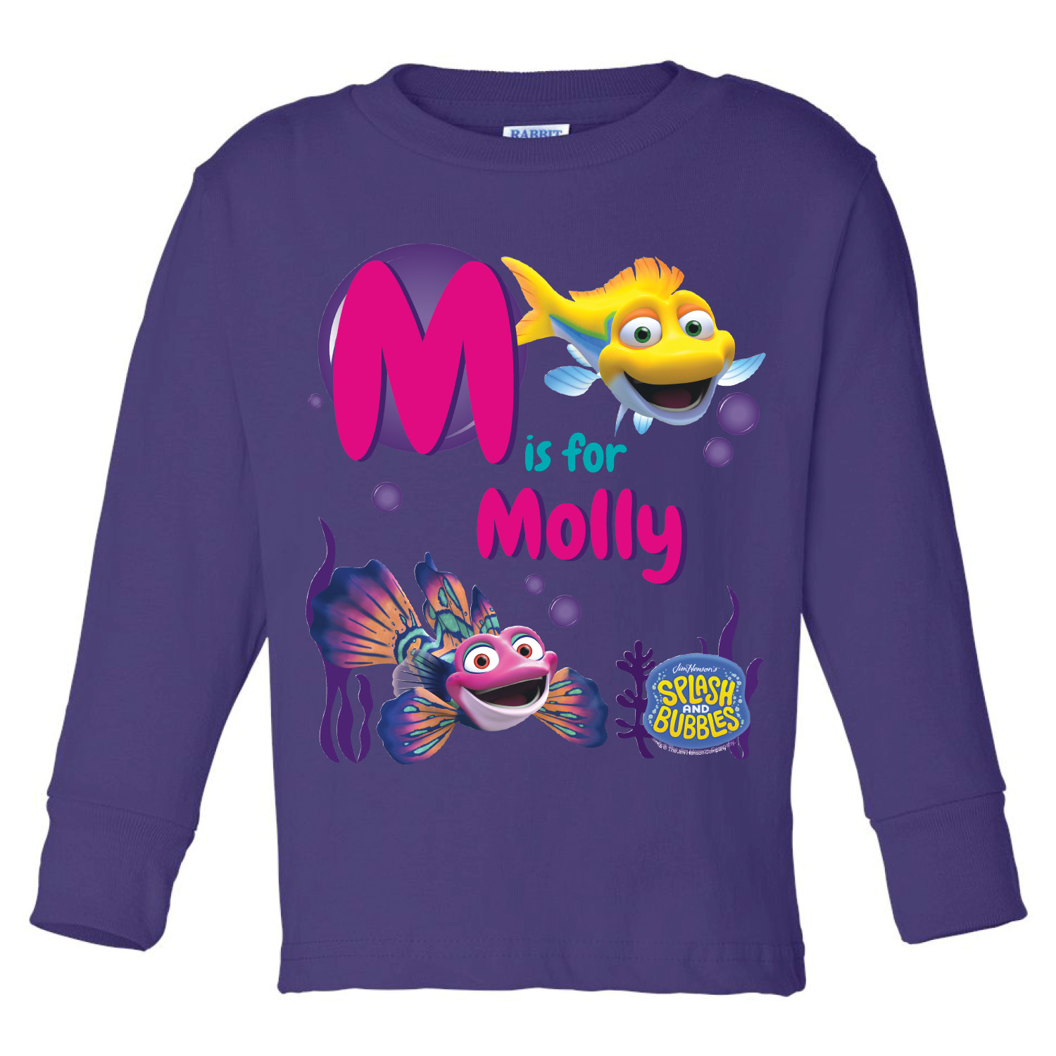 Splash and Bubbles Initial Purple Long Sleeve Tee