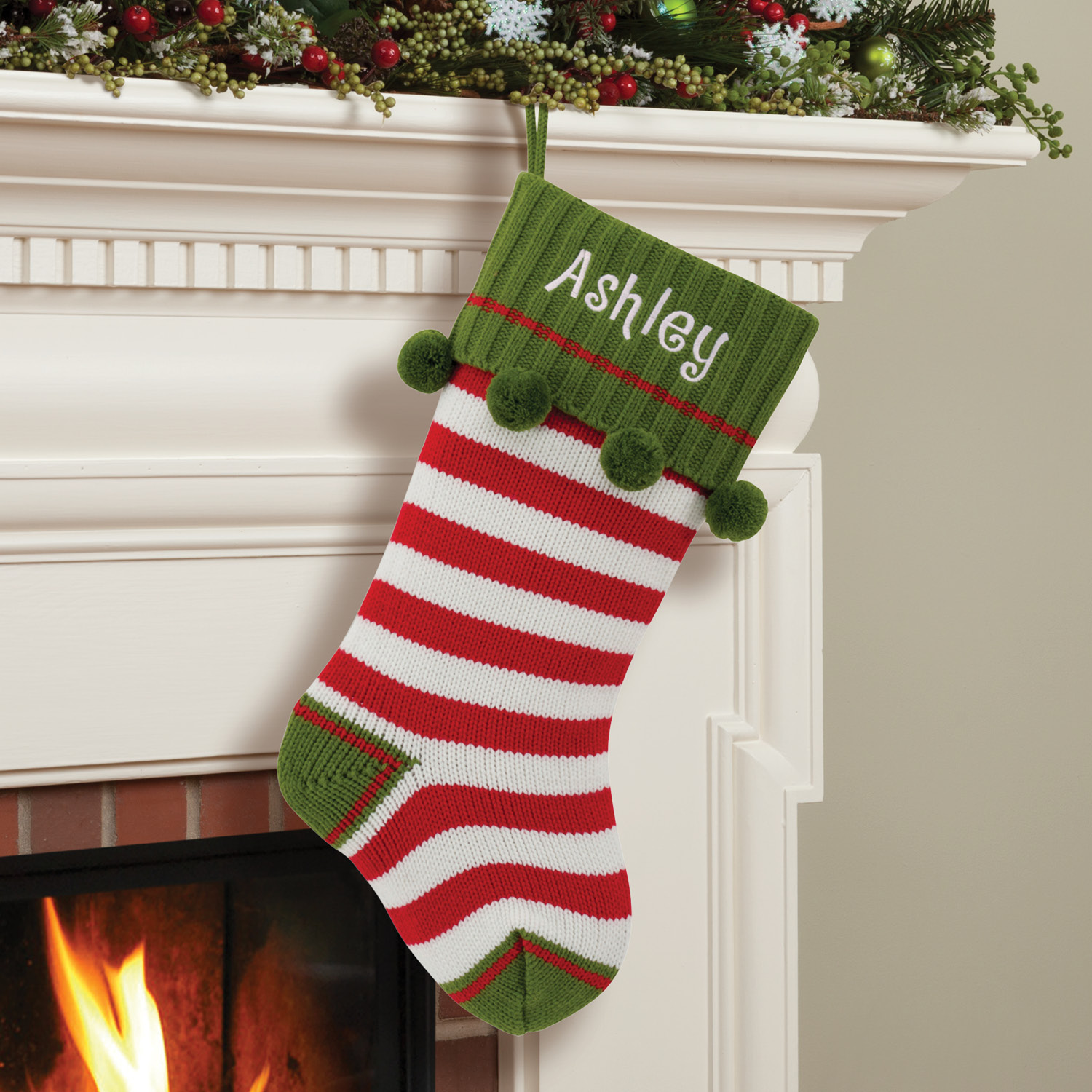 Red Striped Personalized Knit Stocking