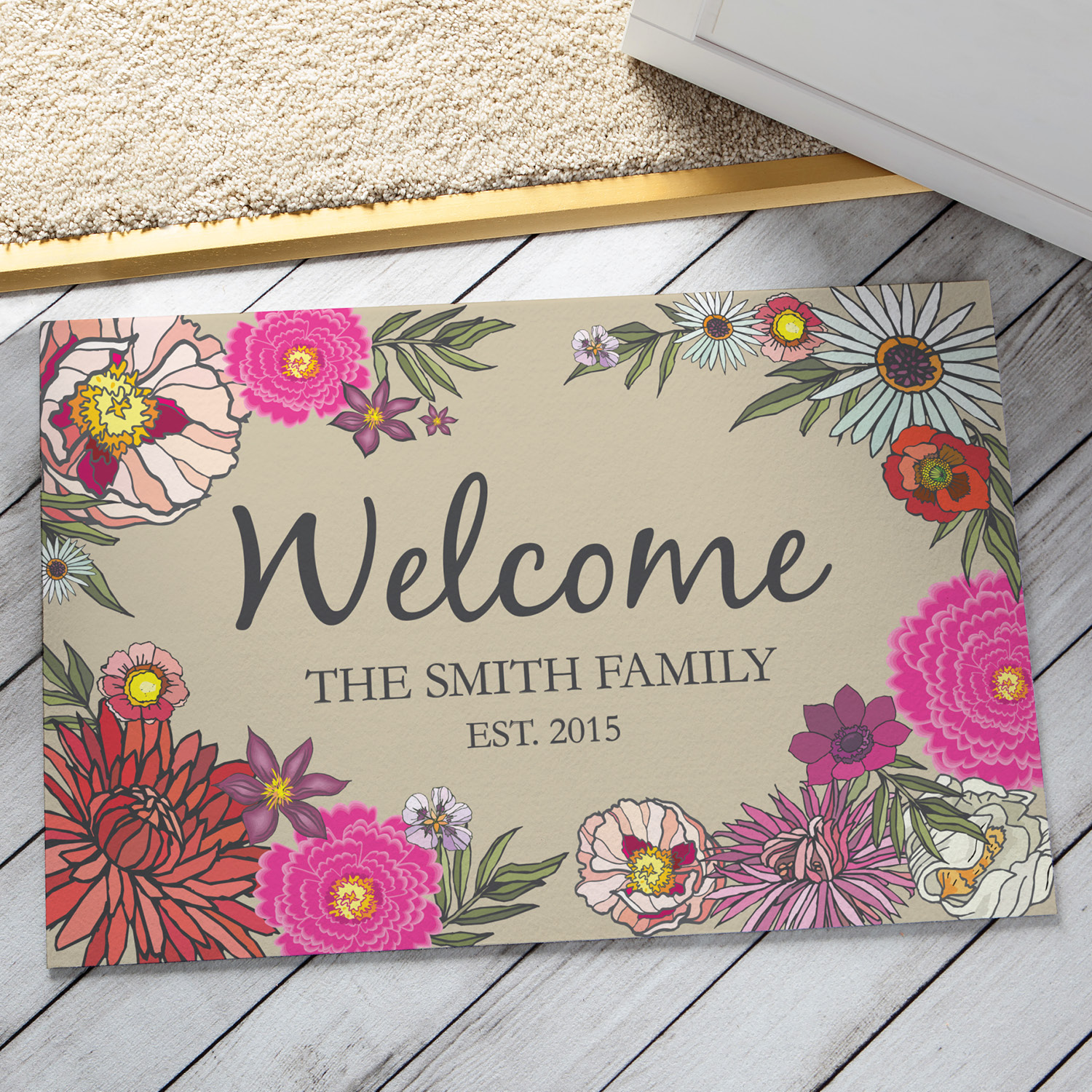 Welcome Flowers Personalized Doormat