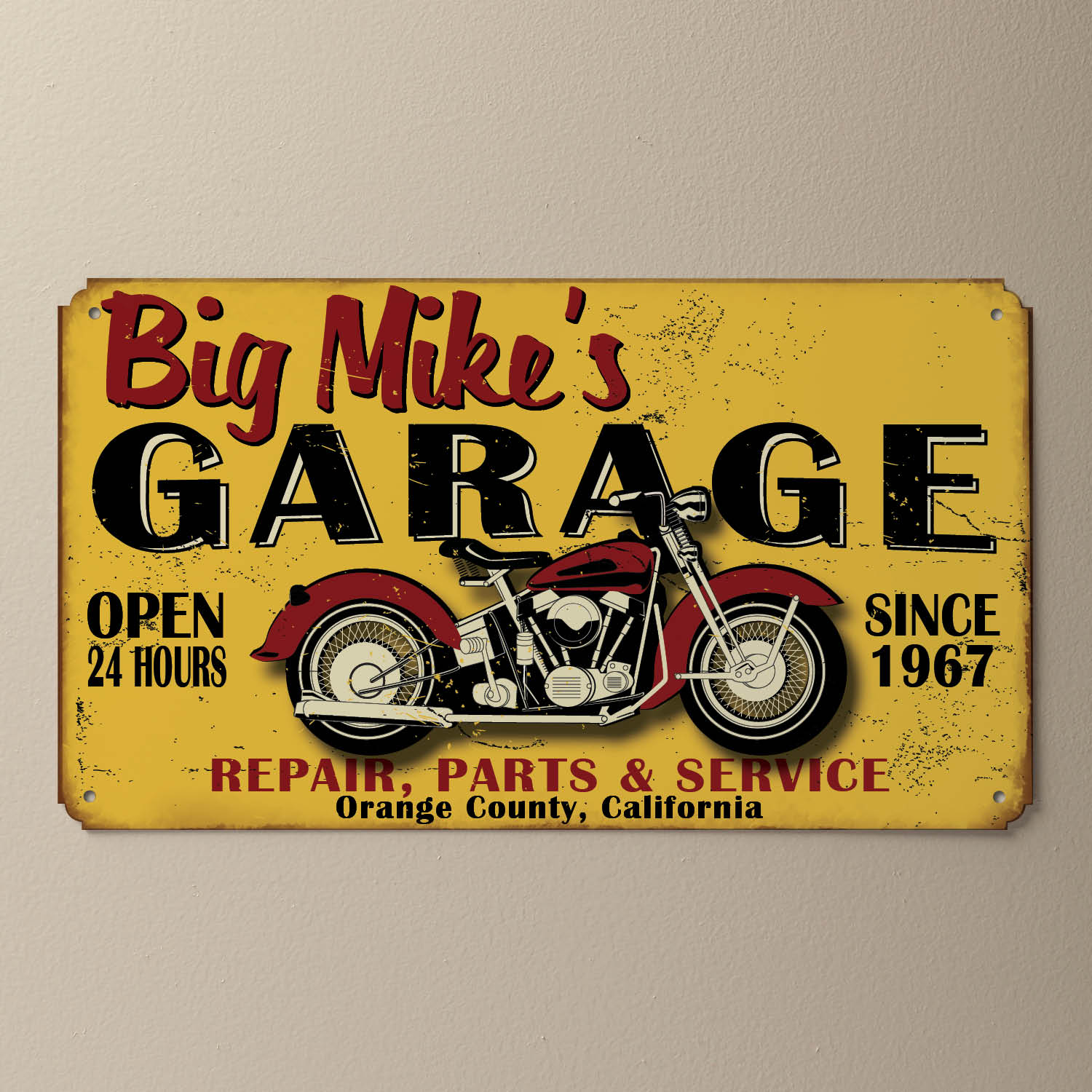 My Garage Personalized Metal Sign---Yellow
