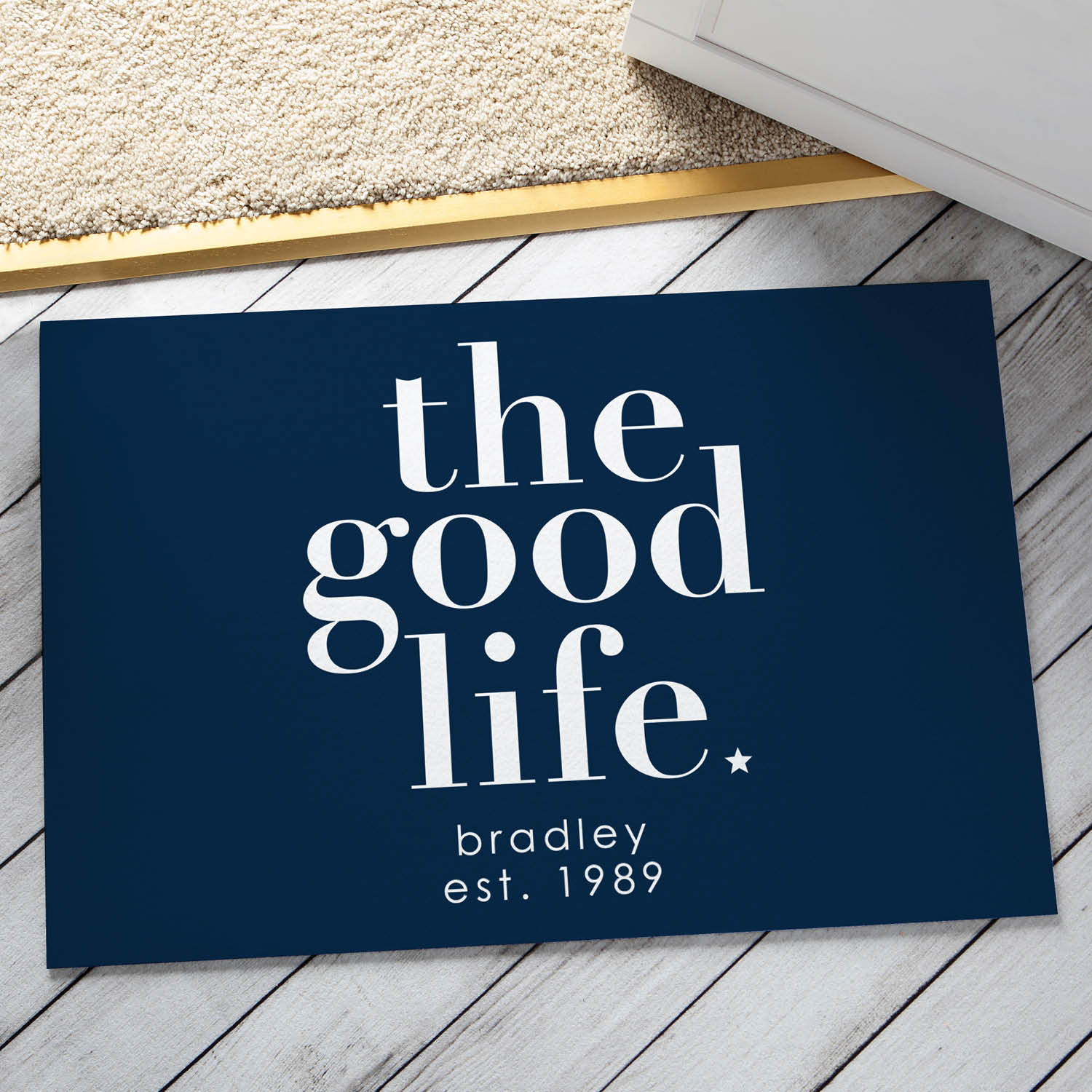 The Good Life Personalized Doormat---Navy
