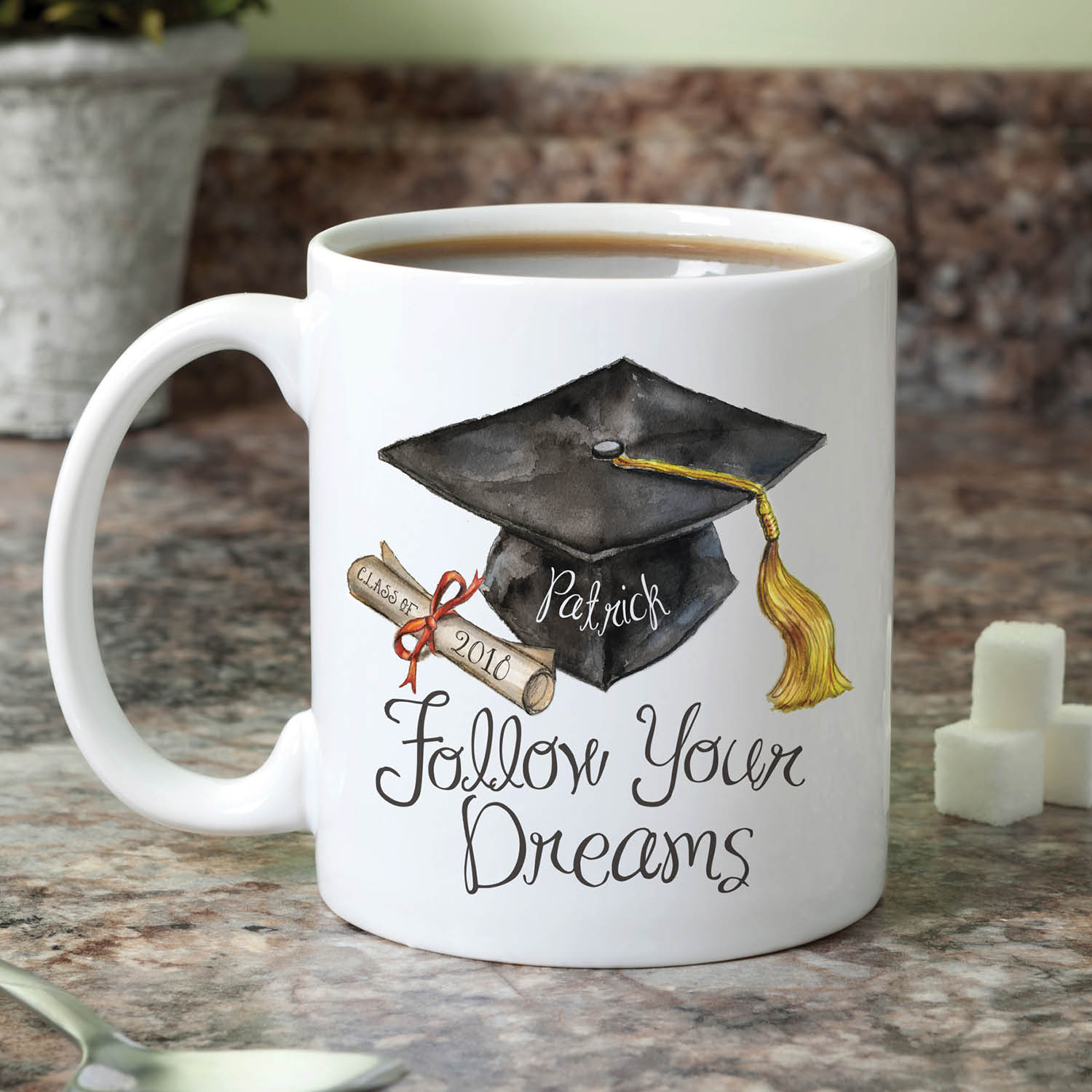 Follow Your Dreams Personalized Graduation White Coffee Mug - 11 oz.