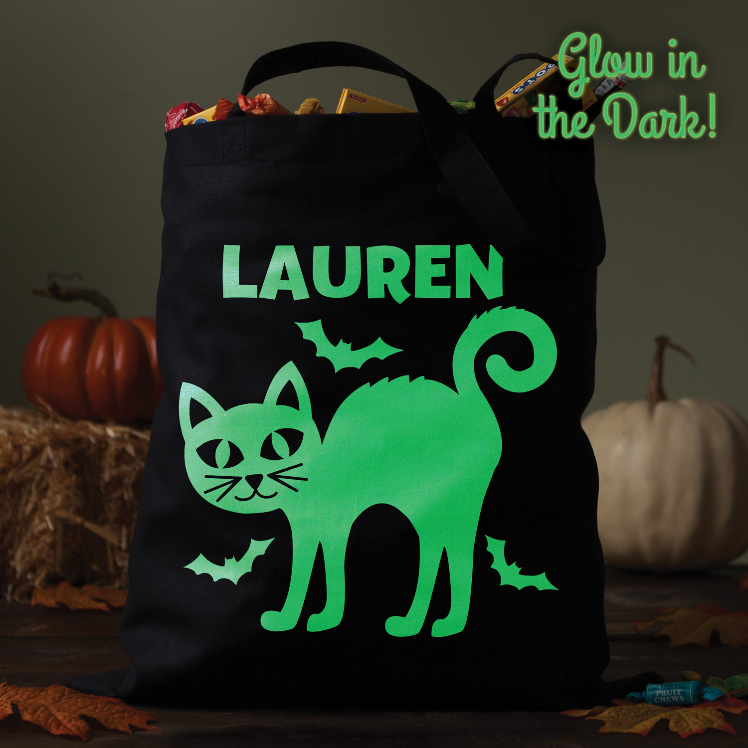 Halloween Cat Personalized Glow In The Dark Treat Bag