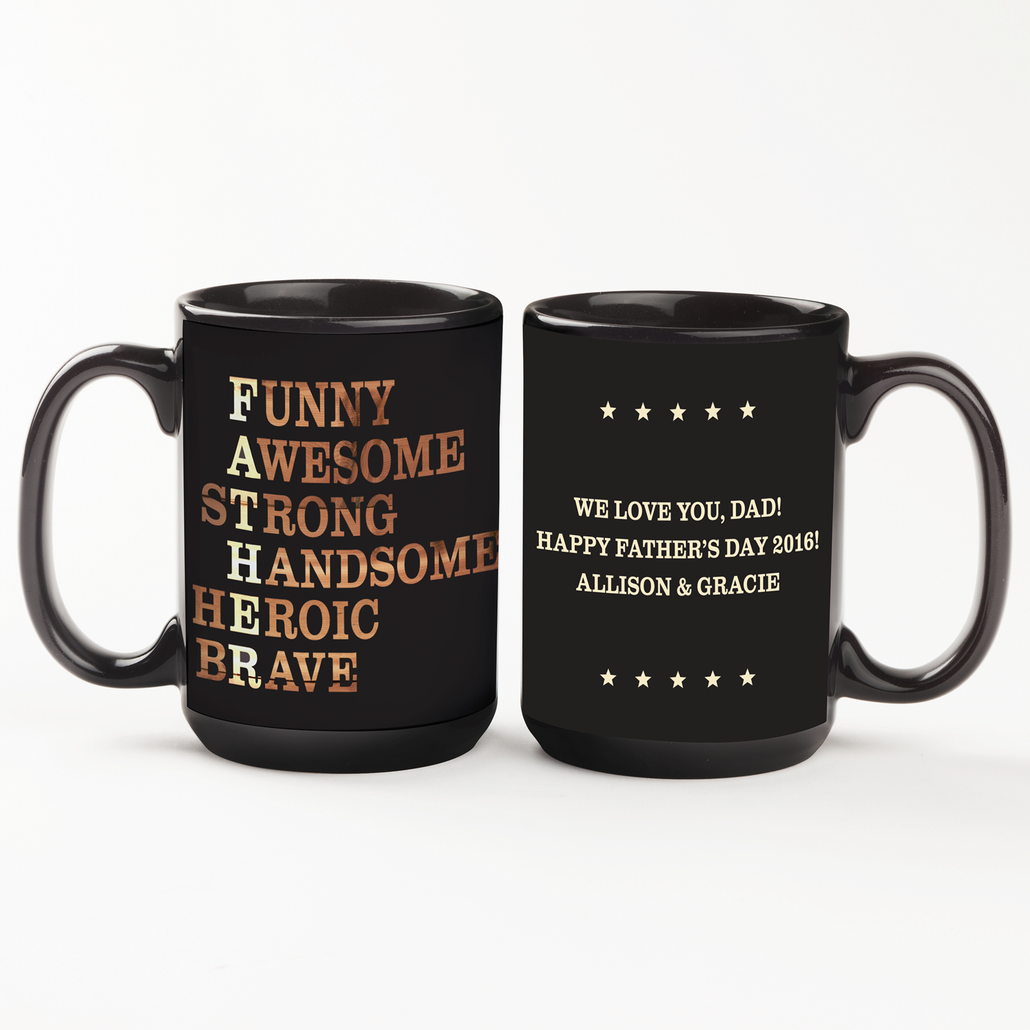 Father Acronym Personalized Black Coffee Mug - 15oz
