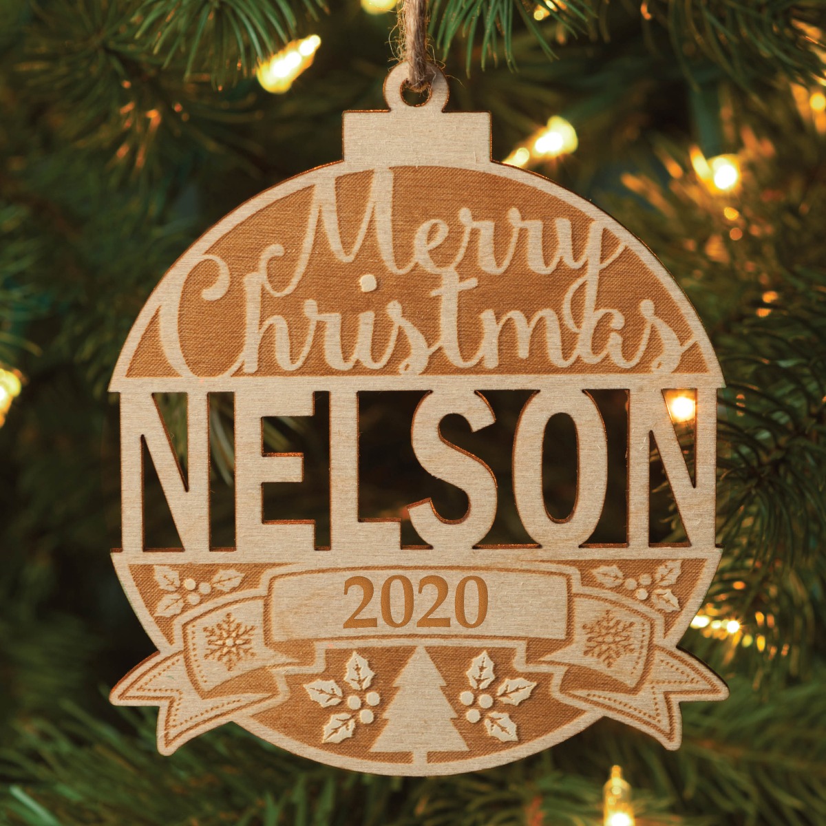 Merry Christmas Personalized Wood Ornament