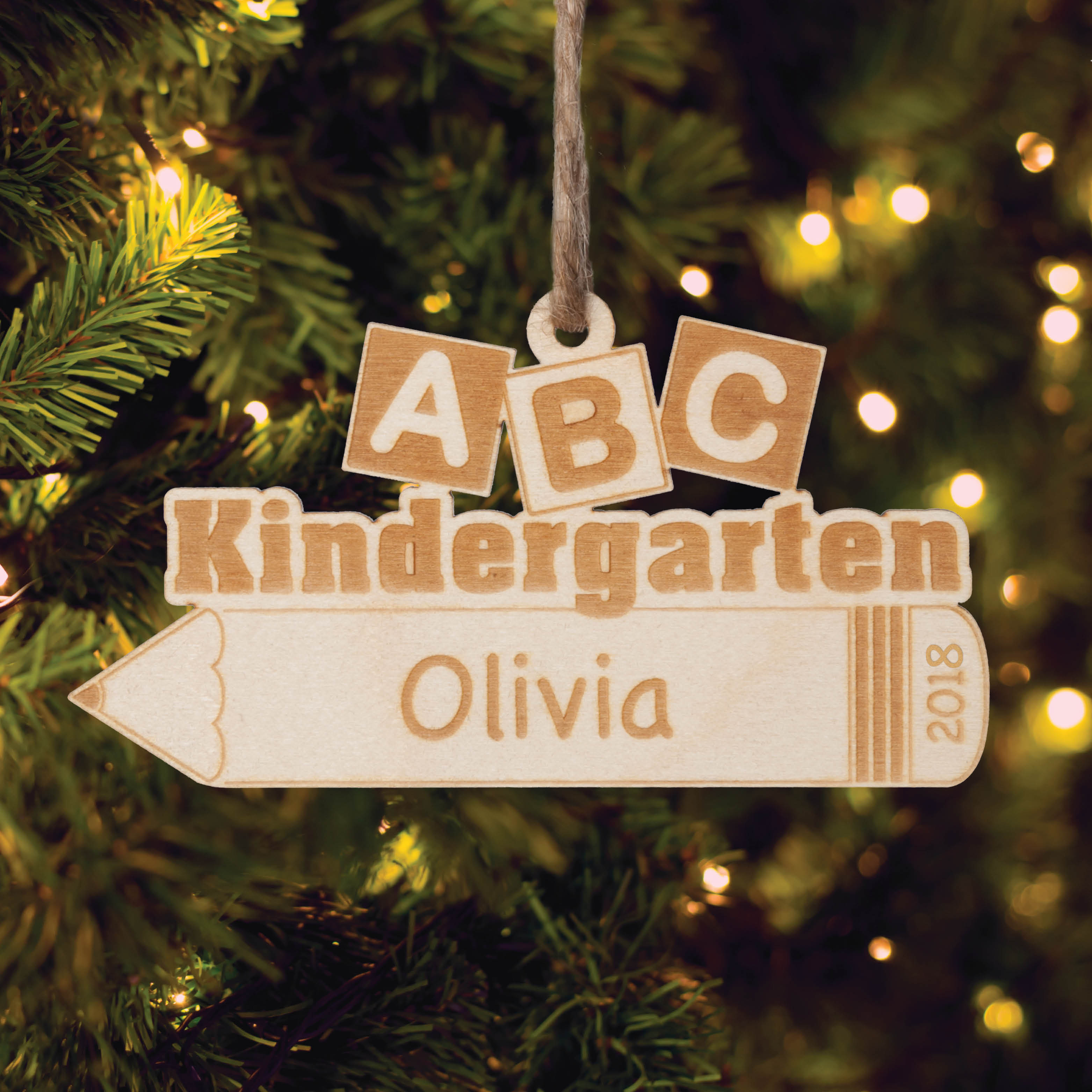 ABC Kindergarten Student Personalized Wood Ornament