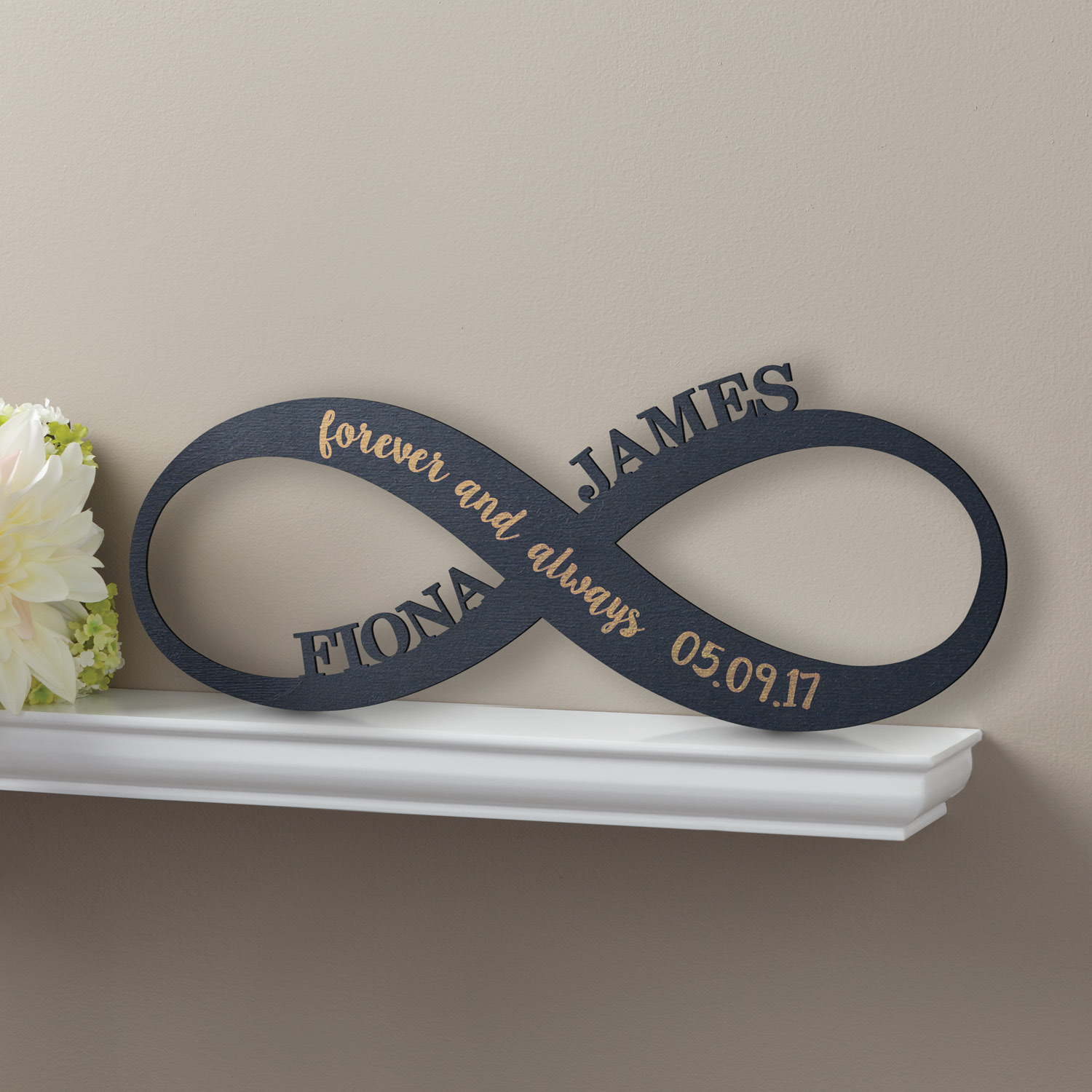 Infinity Sign Personalized Black Wood Plaque