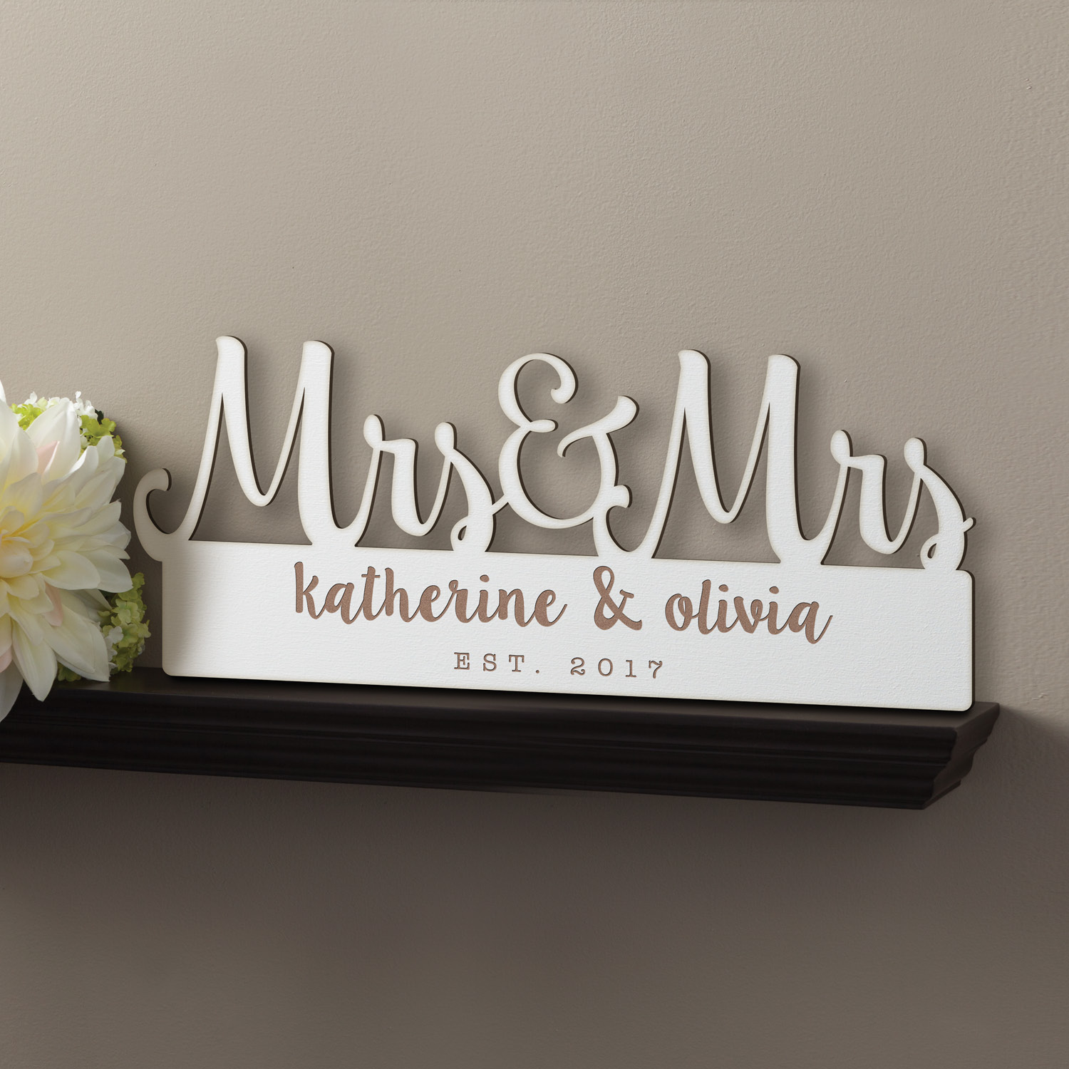 Mrs. & Mrs. Personalized Antique White Wood Plaque