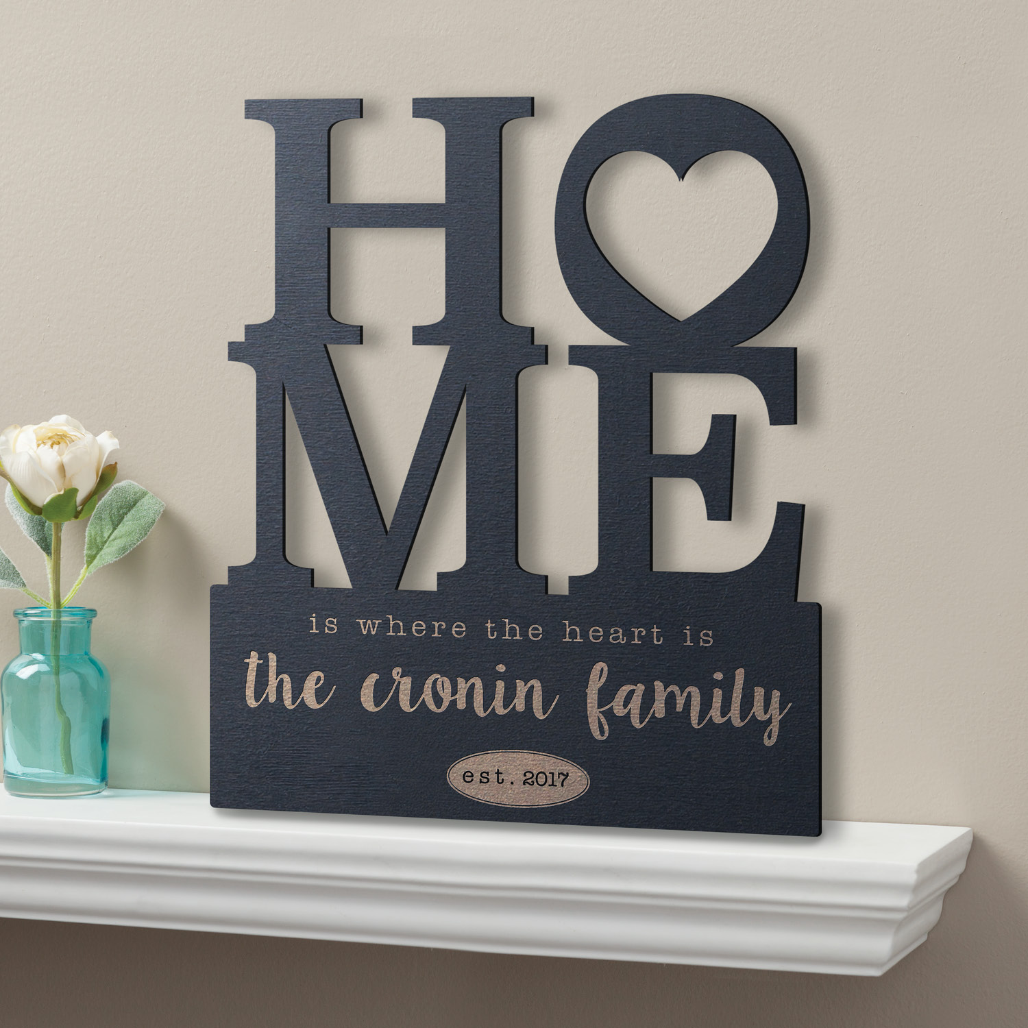 Home Is Where The Heart Is Black Personalized Wood Plaque