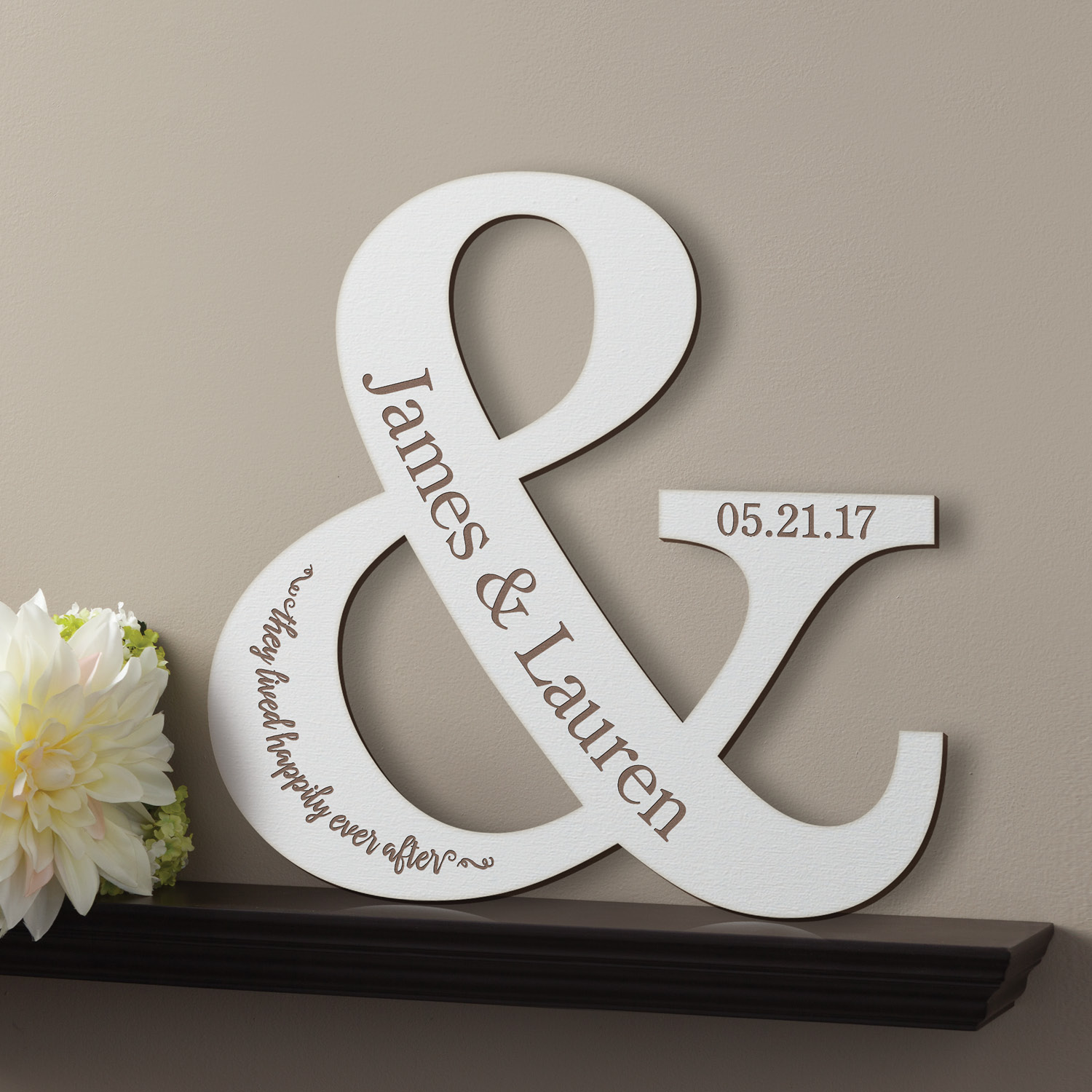 Happy Couple Personalized Antique White Wood Plaque