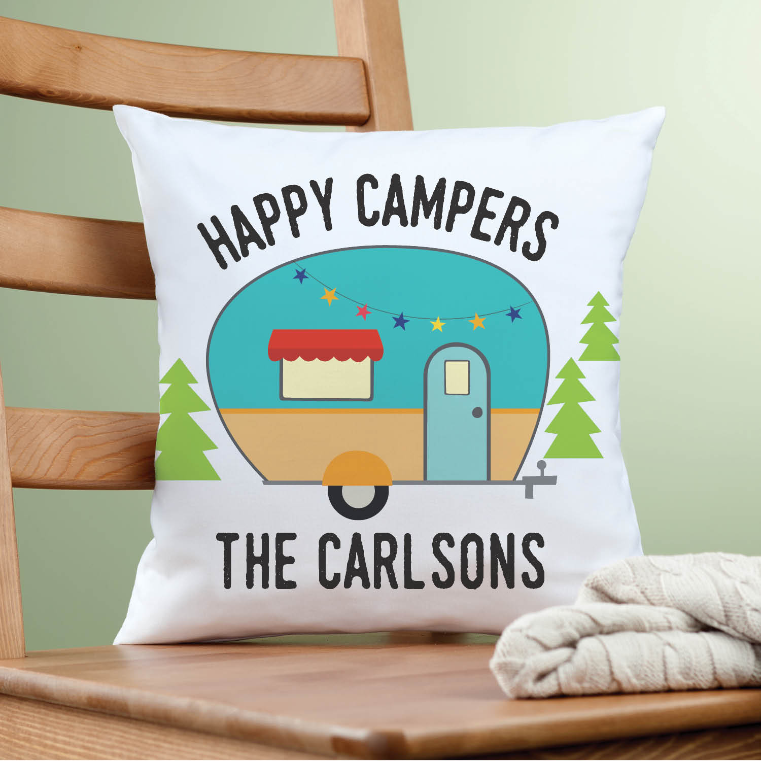 happy campers throw pillow