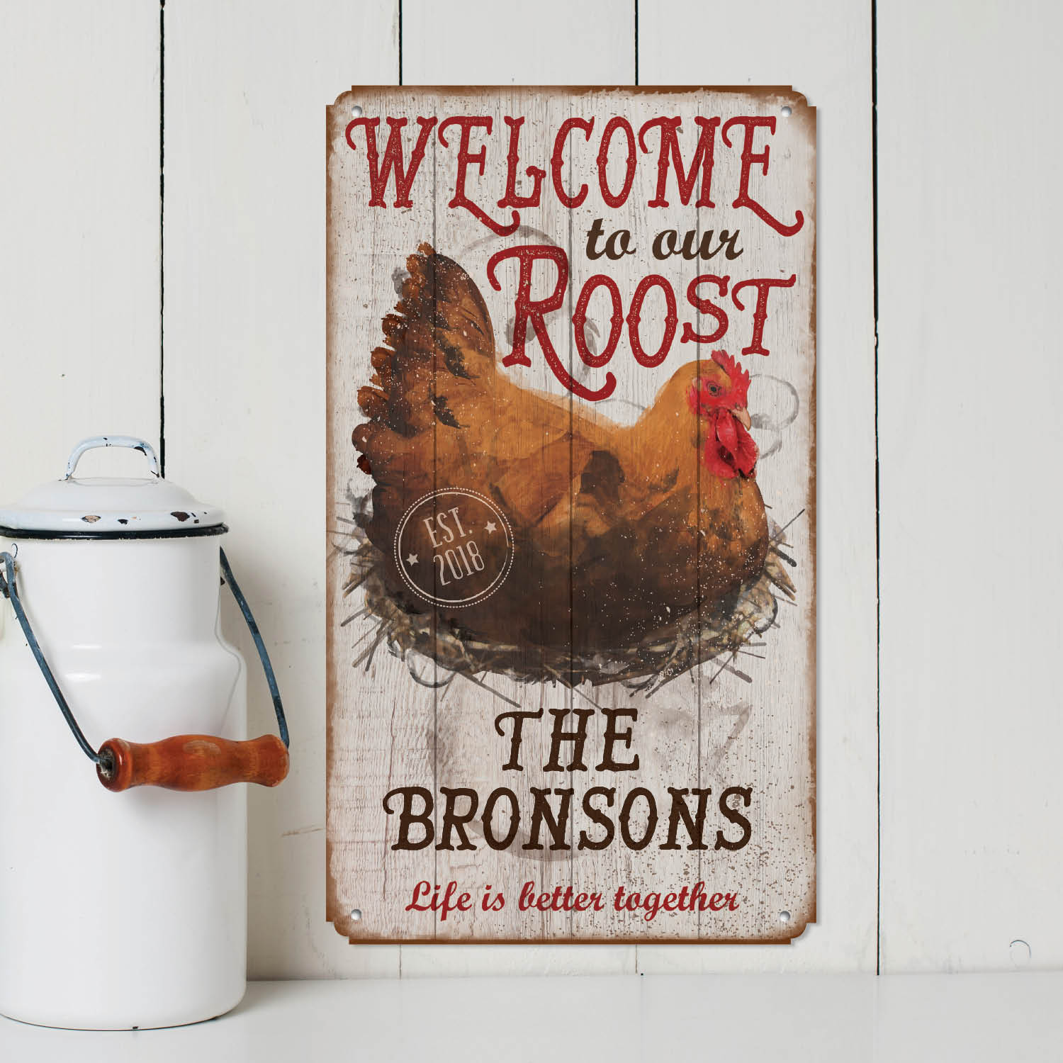 Welcome To Our Roost Personalized Metal Sign