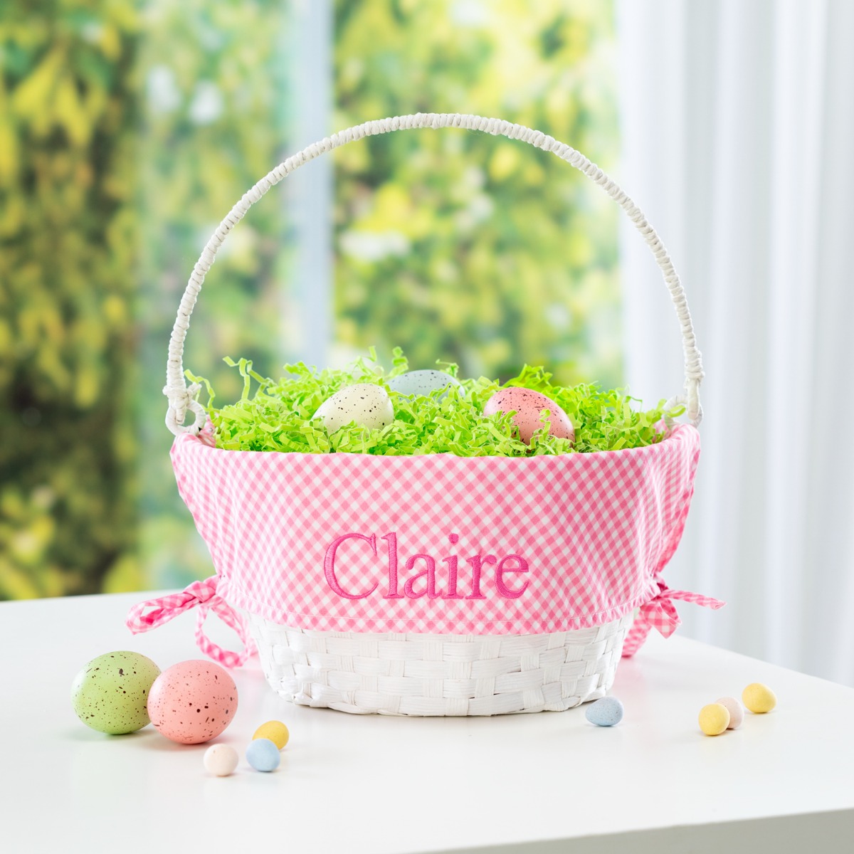 personalized easter basket with pink liner 