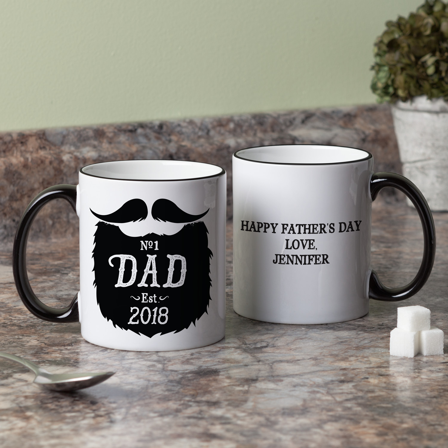 Number One Dad Personalized Beard Black Handle Coffee Mug - 11 oz.