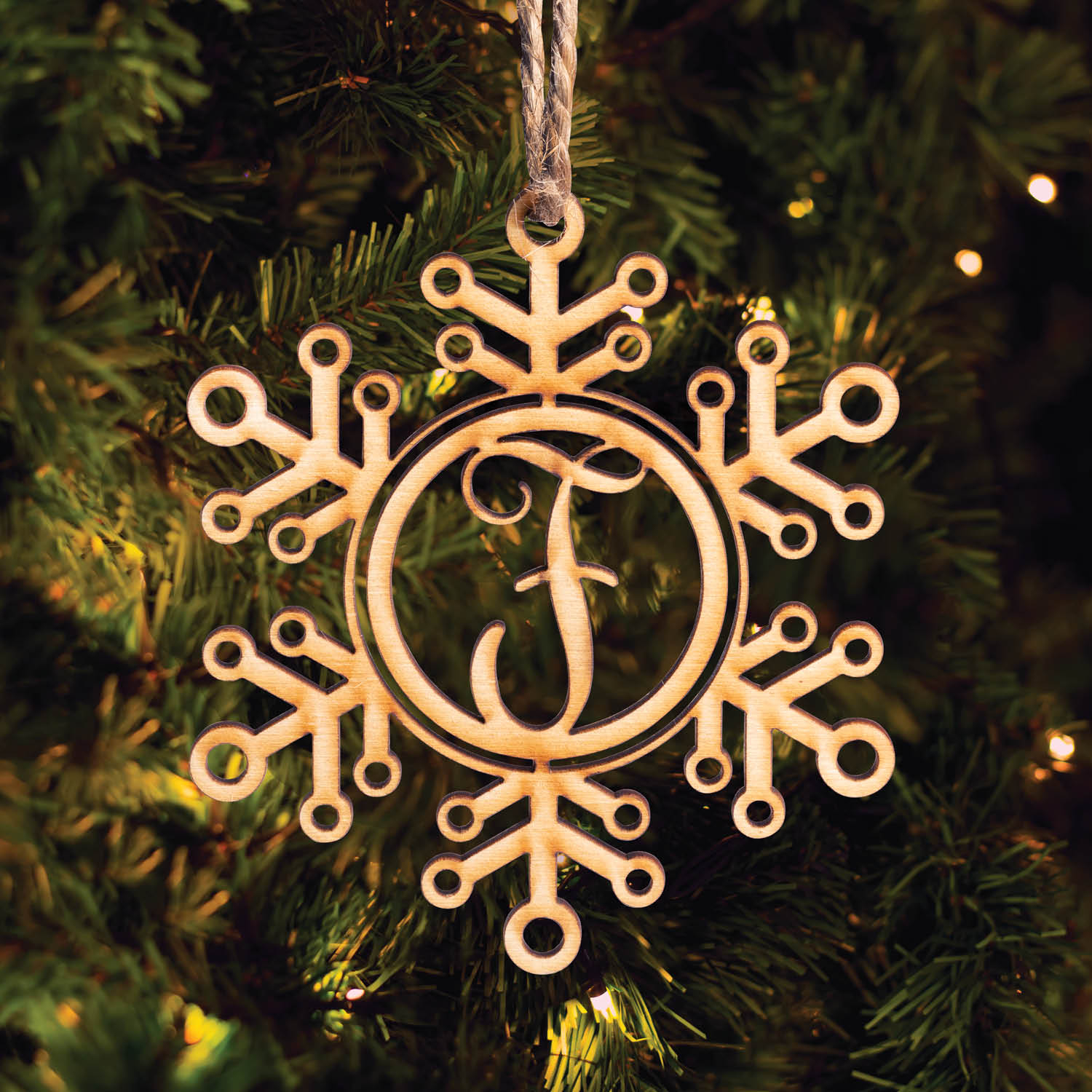 Snowflake Initial Personalized Wood Ornament 