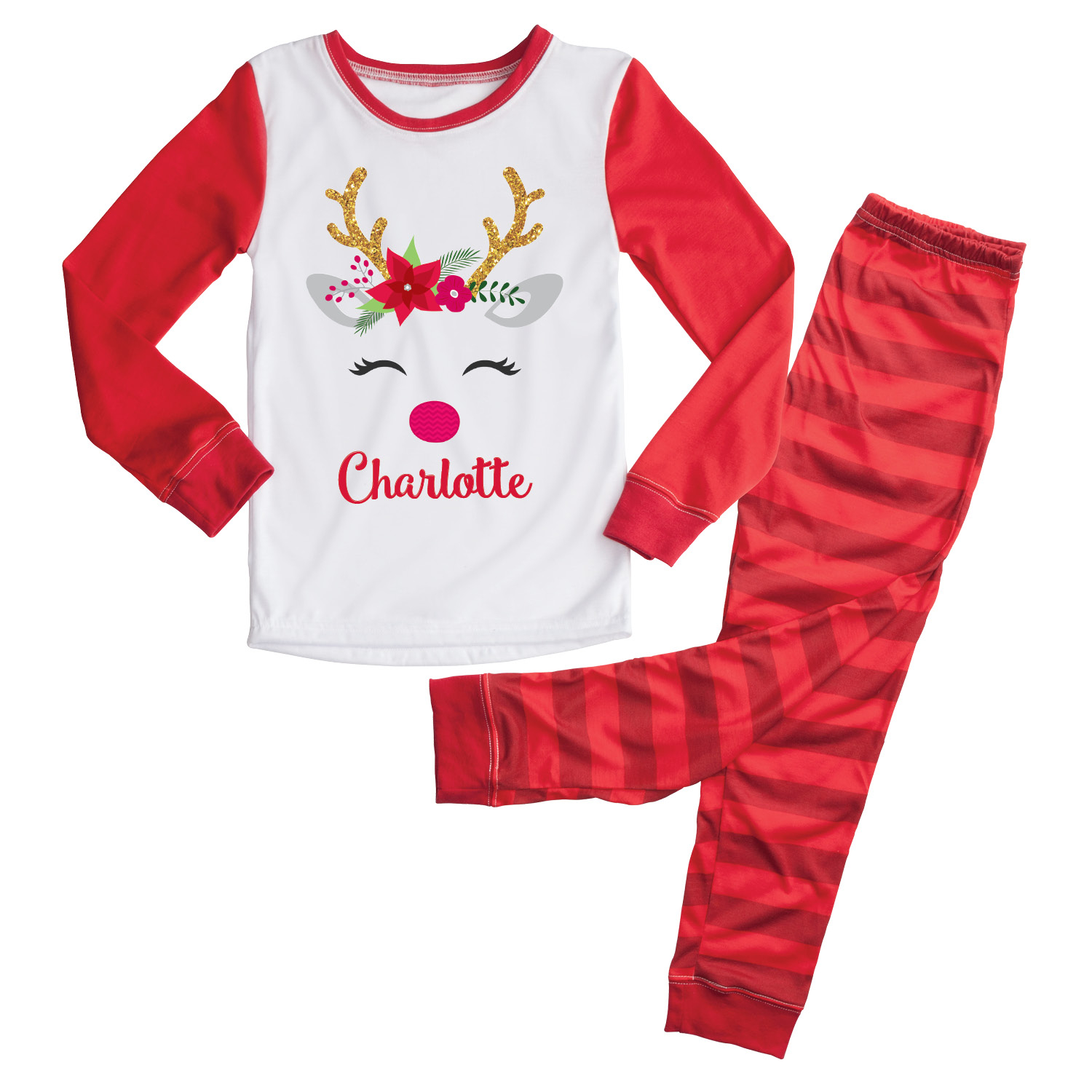 Girl Reindeer Personalized Toddler Pajamas 