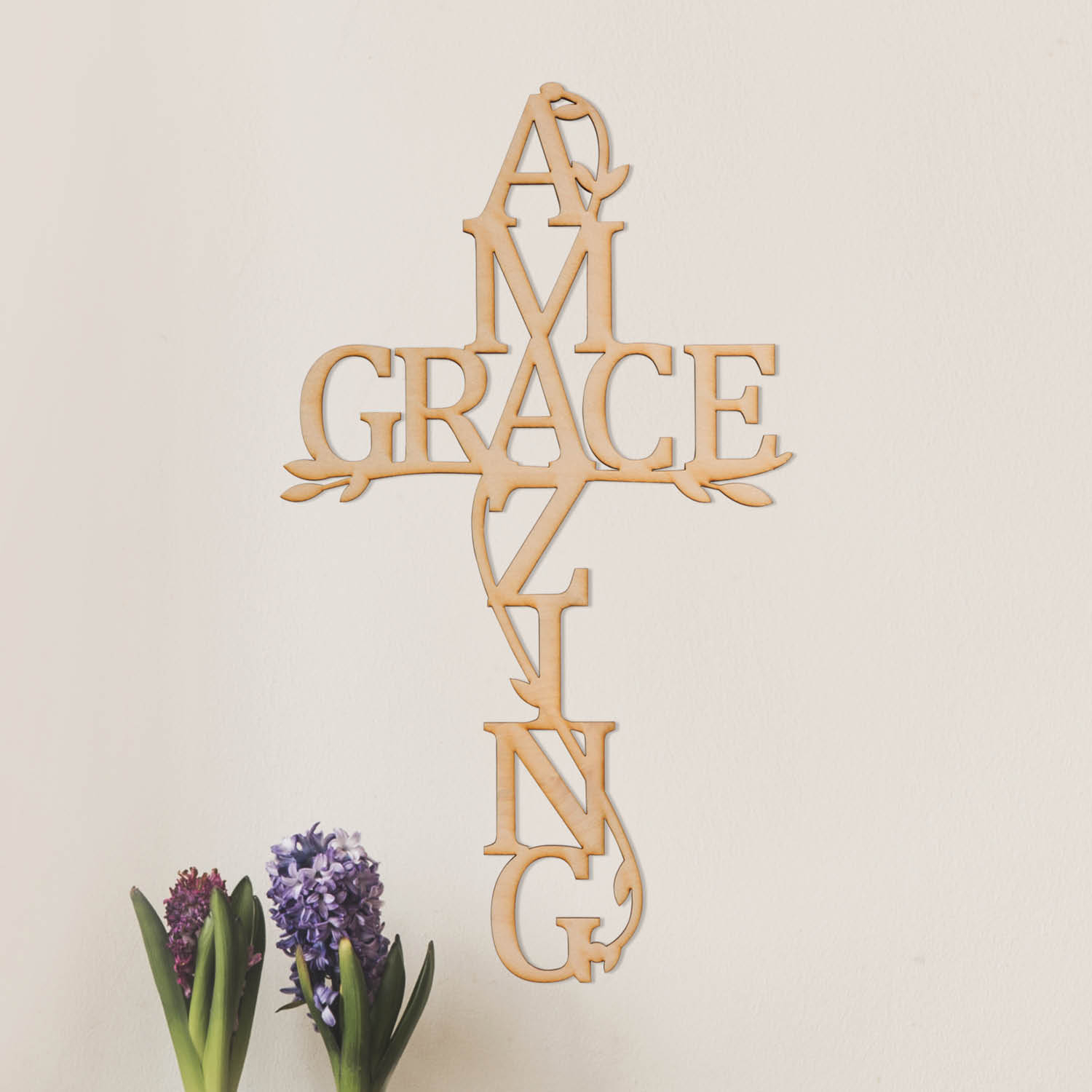 Amazing Grace Natural Wood Cross