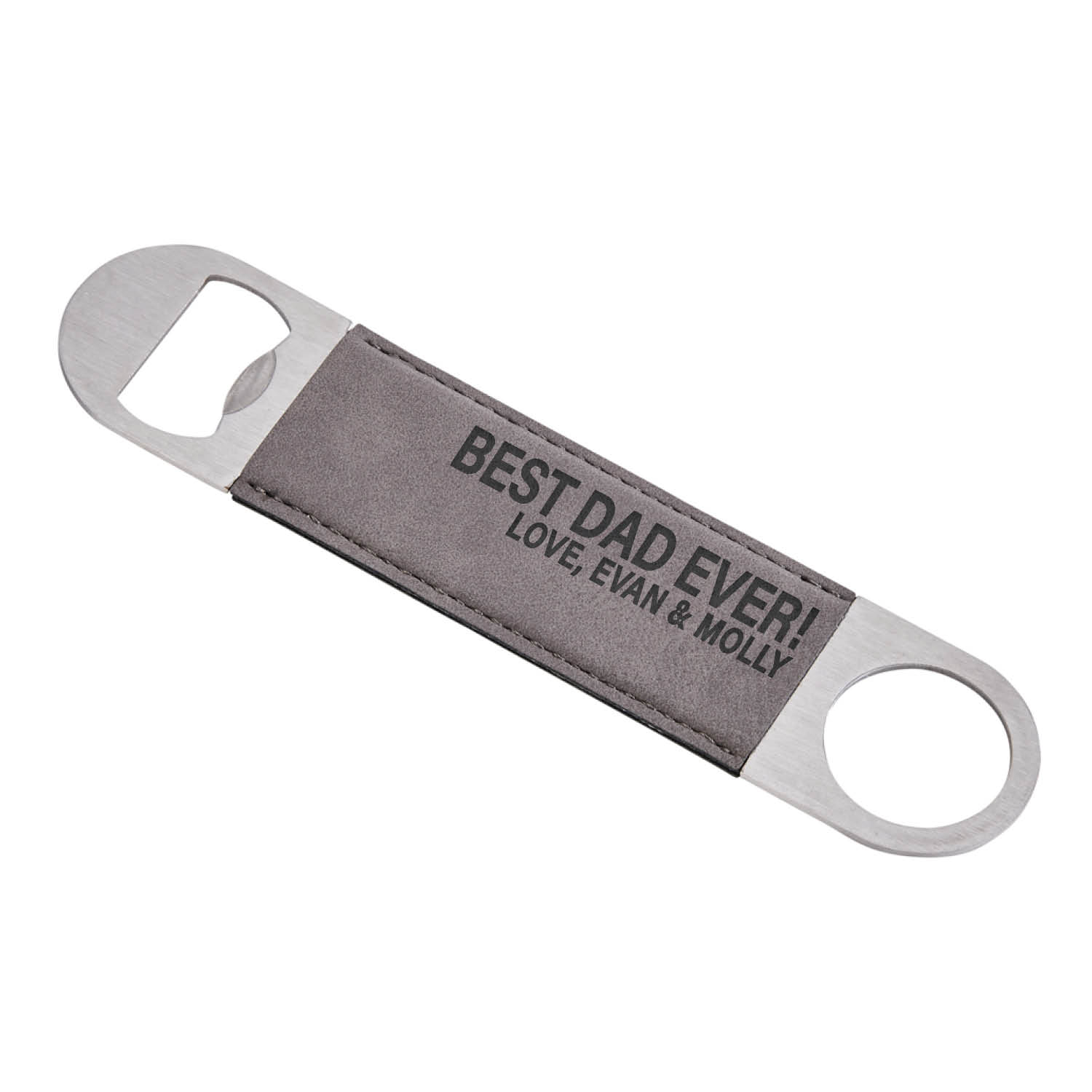 Your Message Grey Leatherette Bottle Opener