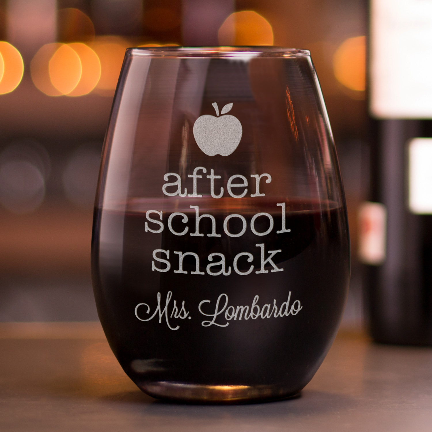 After School Snack Personalized Stemless Wine Glass