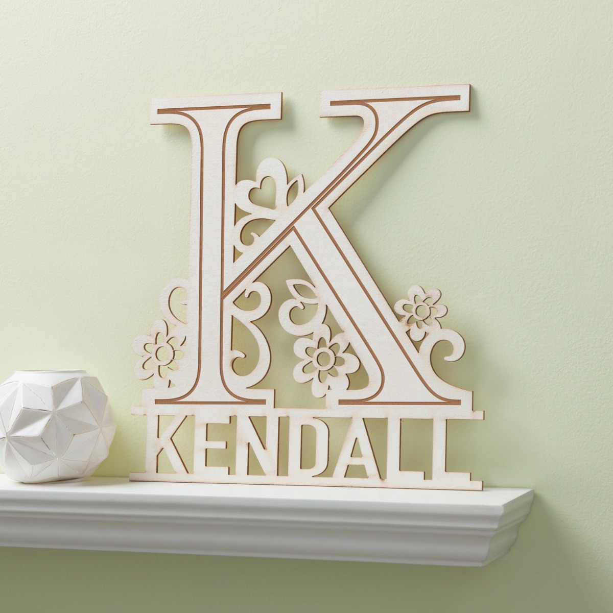 Floral Initial White Wood Plaque