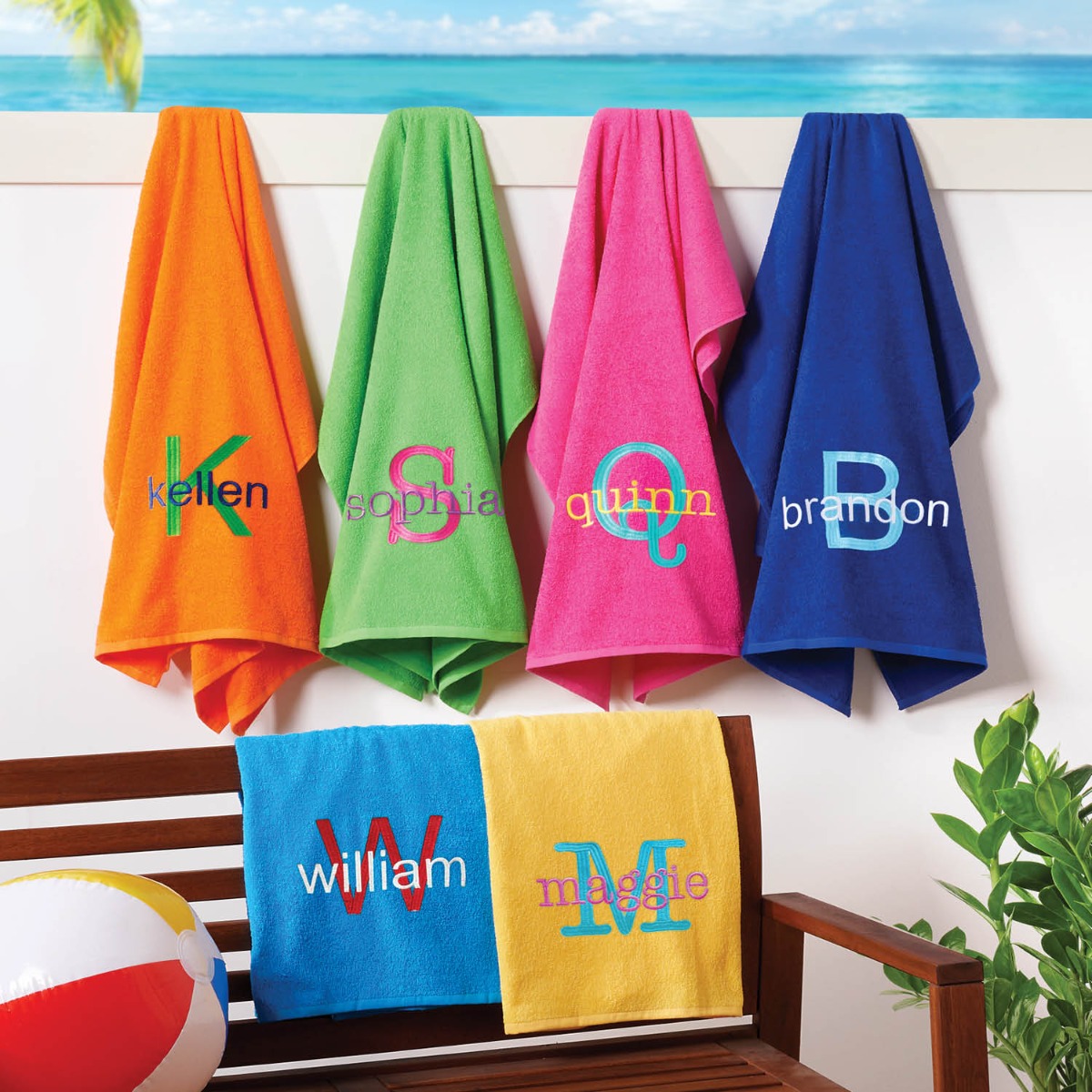 Colorful small beach towel with initial and name