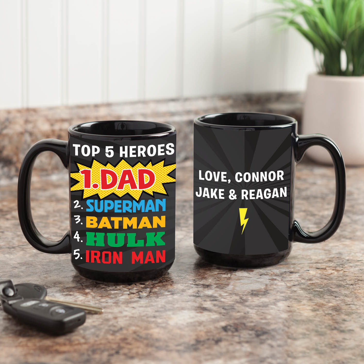 Top 5 Heroes Personalized Black Coffee Mug - 15 oz.