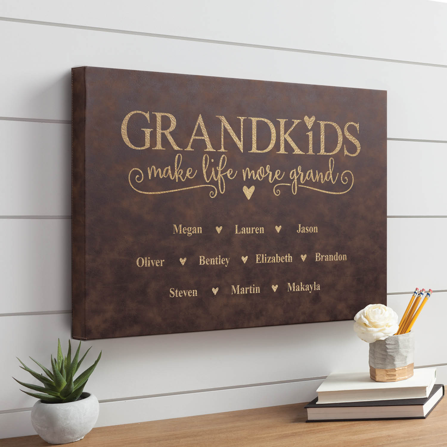 Grandkids Make Life More Grand 12x18 Leather Canvas