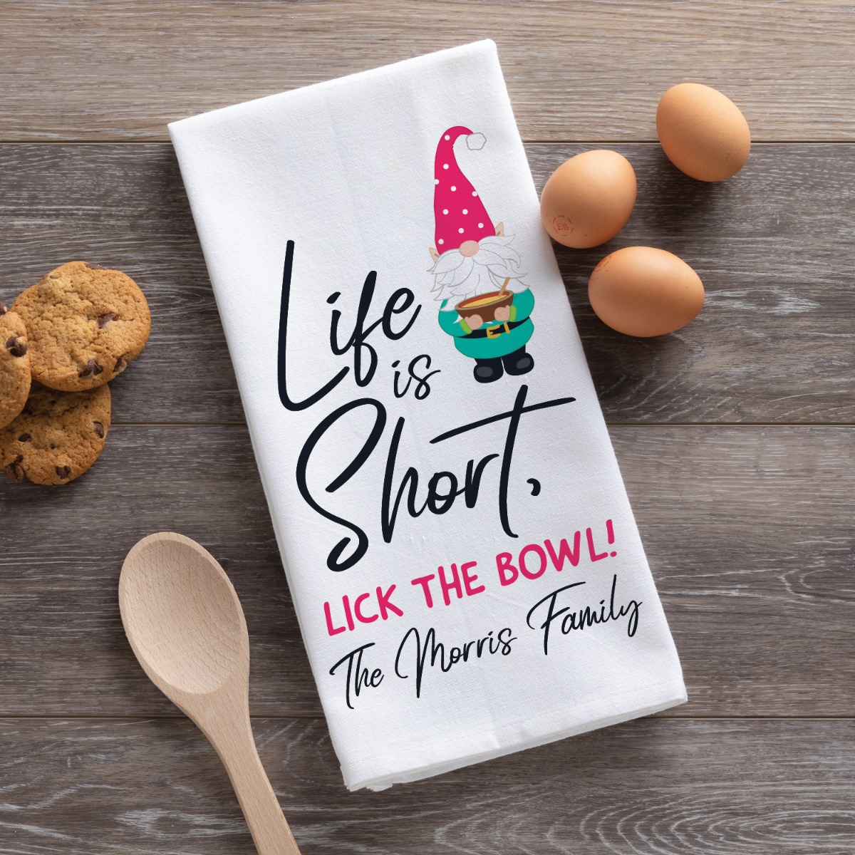 Life is Short Gnome Personalized Cotton Tea Towel