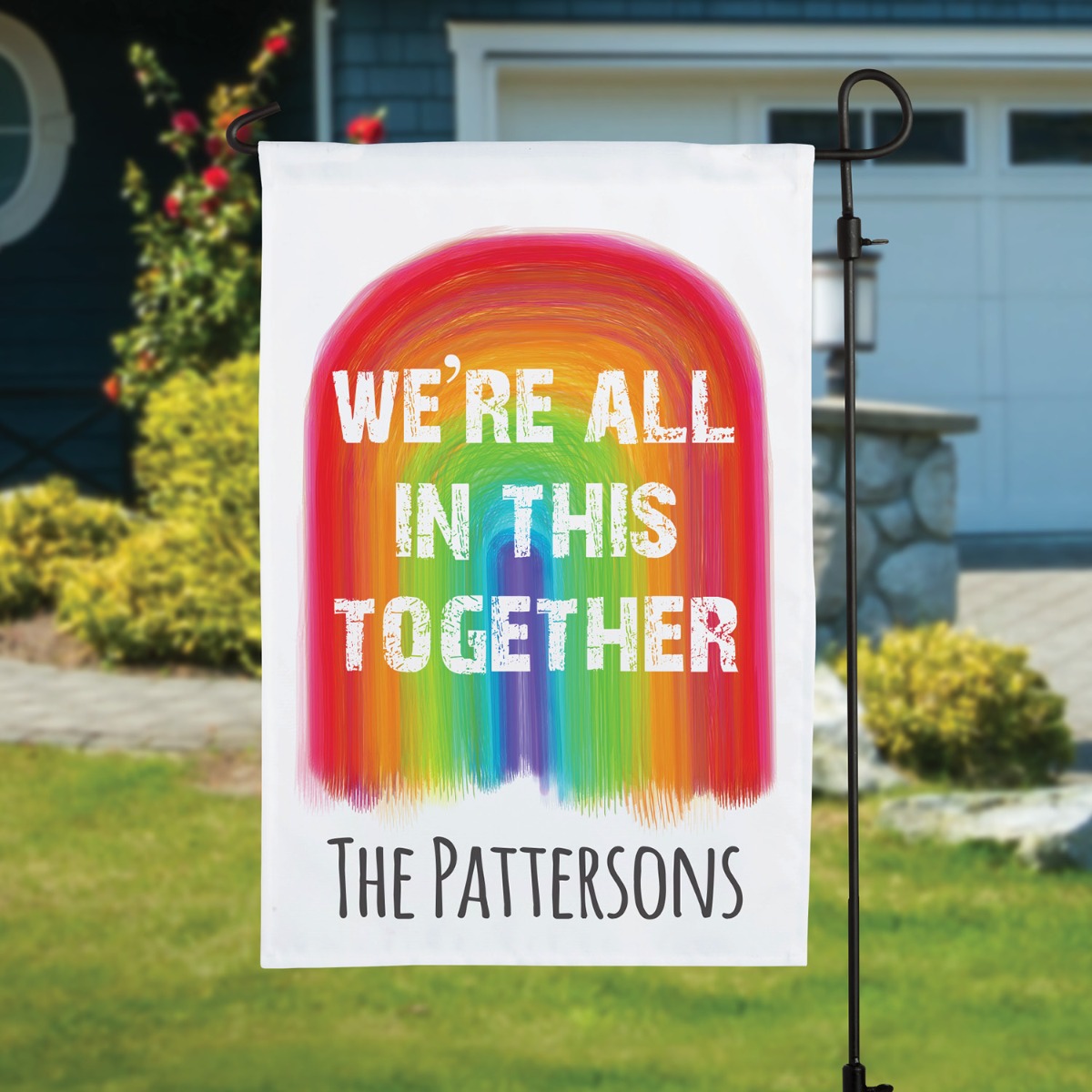 We're All In This Together Chalk Rainbow Garden Flag