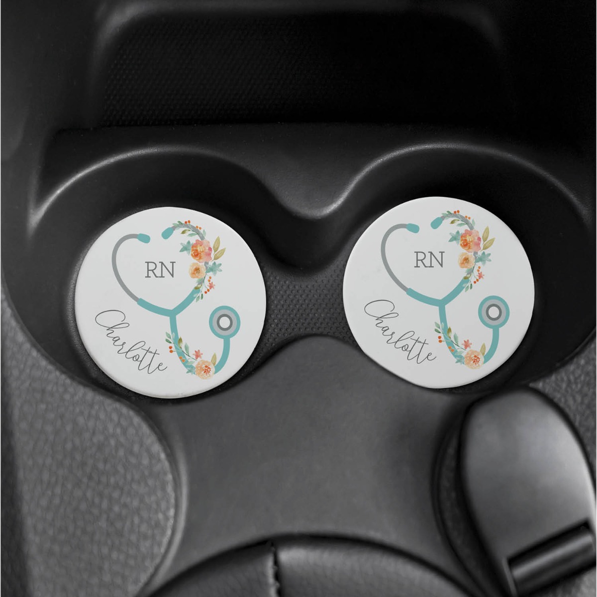 Floral Stethoscope Personalized Car Coasters