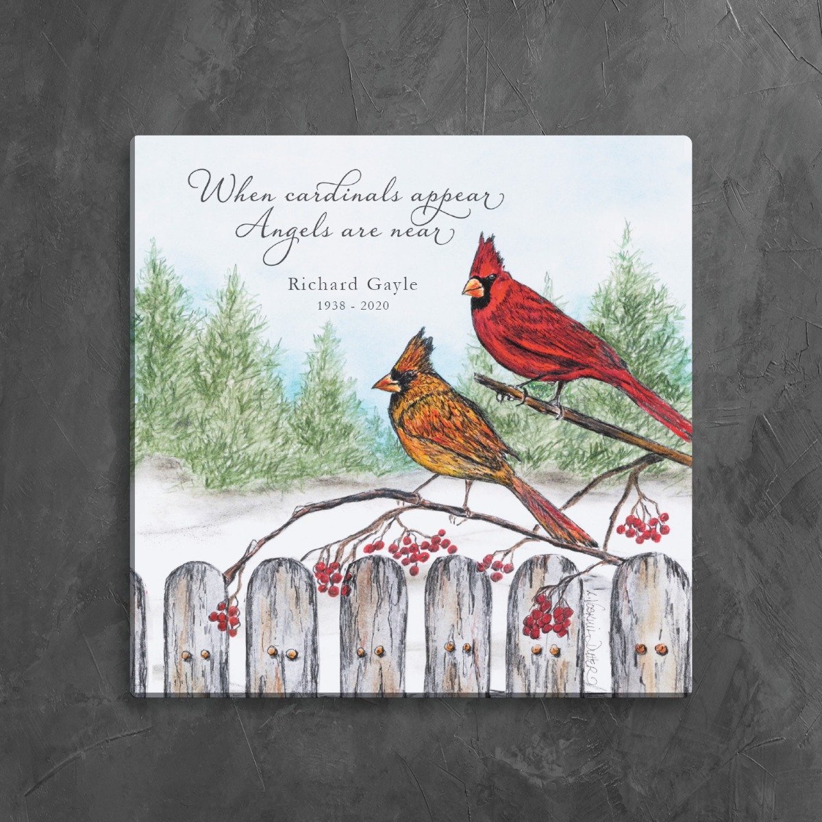 When Cardinals Appear Personalized 12x12 Canvas