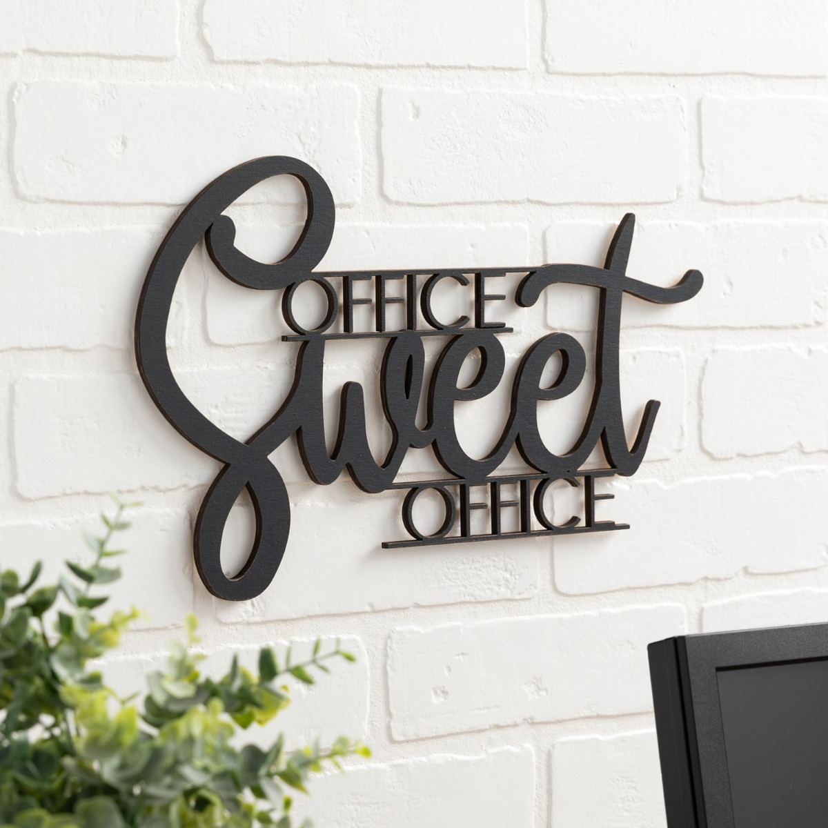 Office Sweet Office Black Wood Plaque 