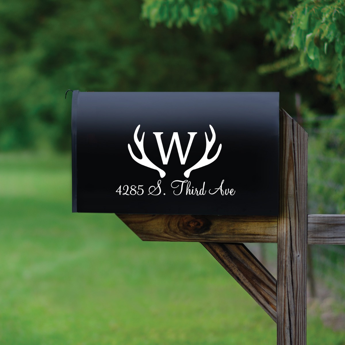 White Antlers And Initial Personalized Mailbox Decal