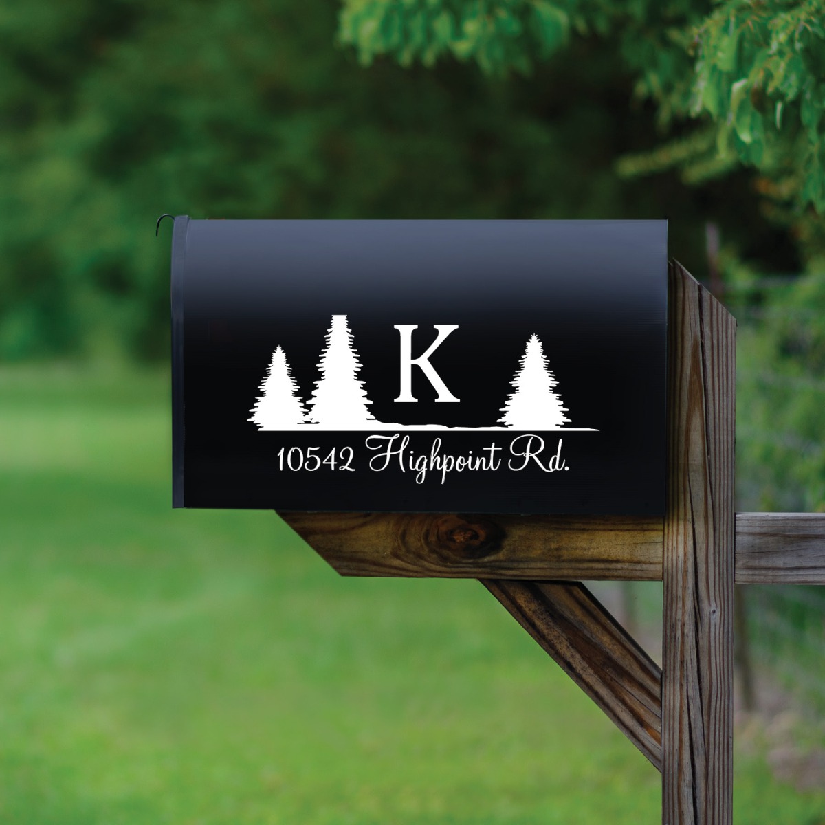 White Trees And Initial Personalized Mailbox Decal