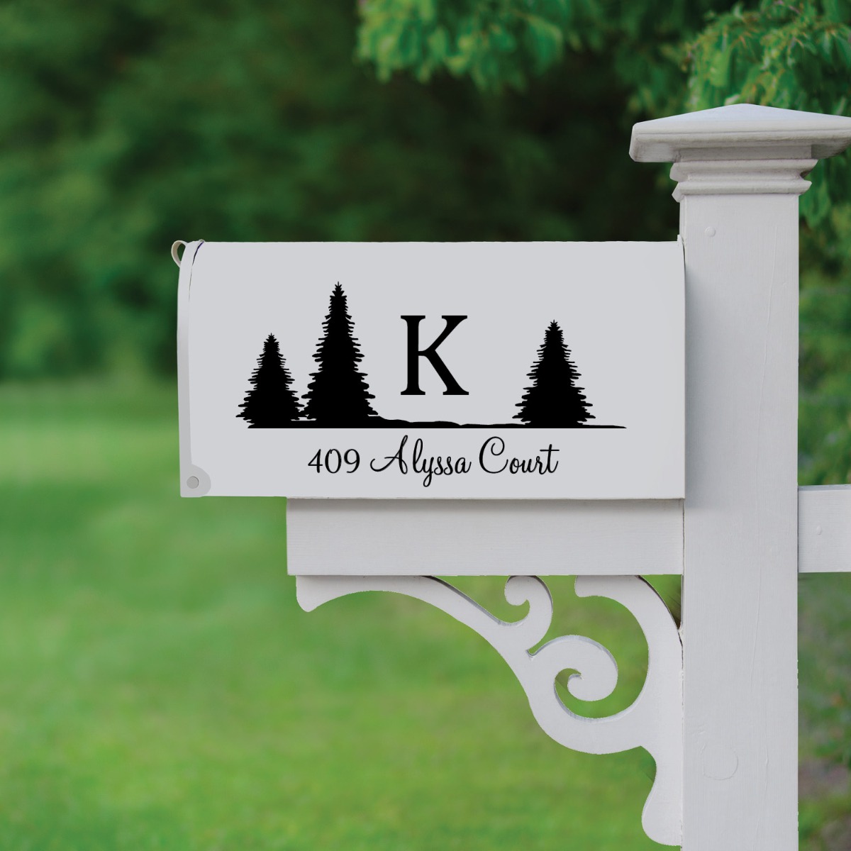 Black Trees And Initial Personalized Mailbox Decal