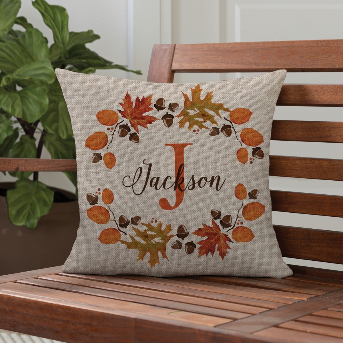 Personalized Autumnal Wreath 17" Throw Pillow 