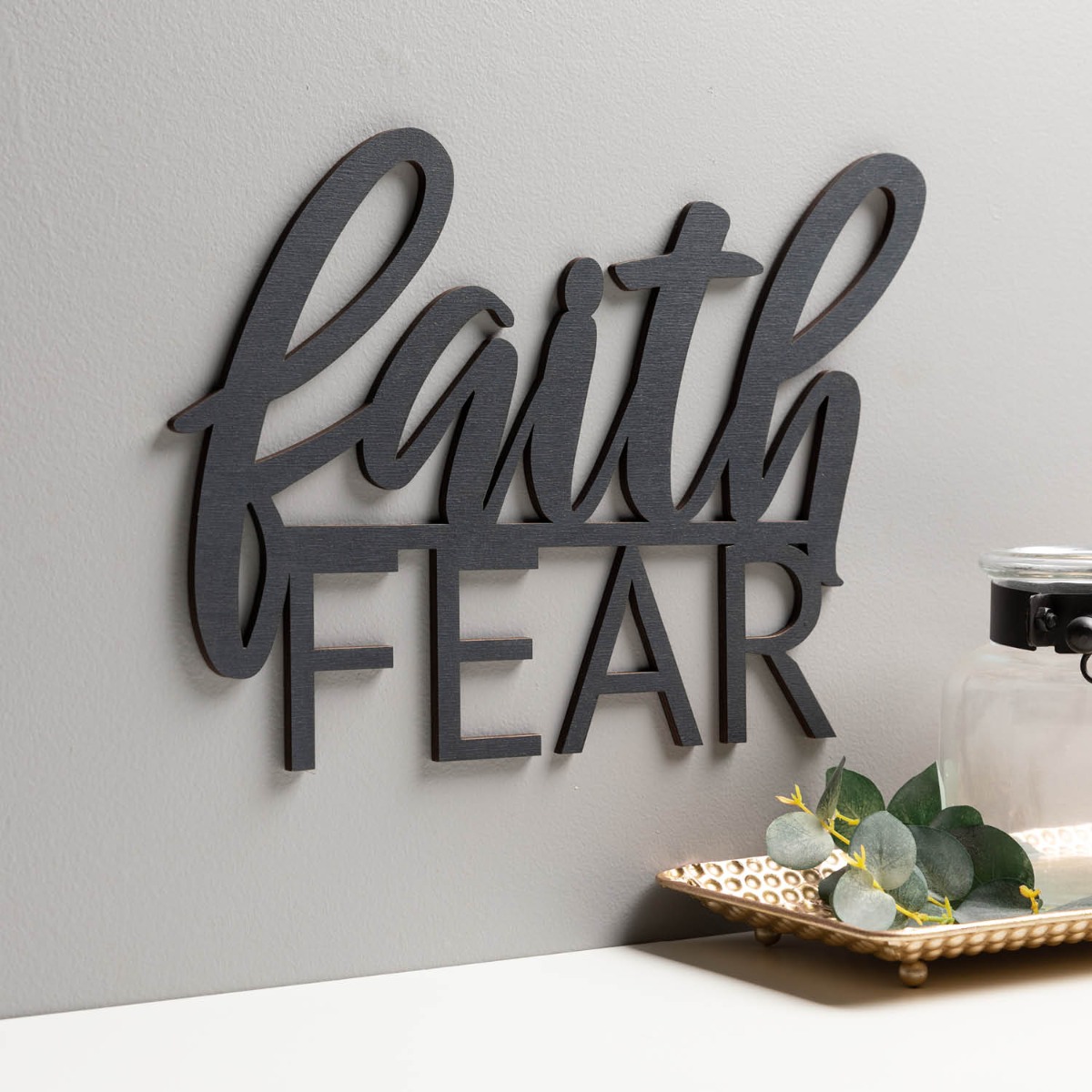Faith over Fear wood plaque