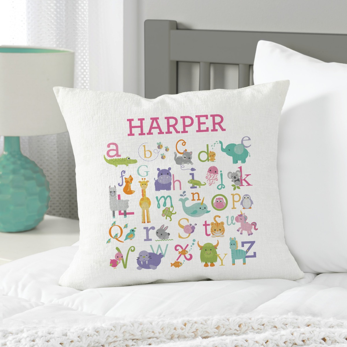 ABCs Pastel Colors Personalized 17" Throw Pillow