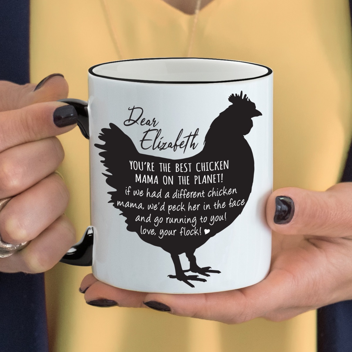 Best Chicken Mama On The Planet Personalized Black Handle Coffee Mug - 11 oz.