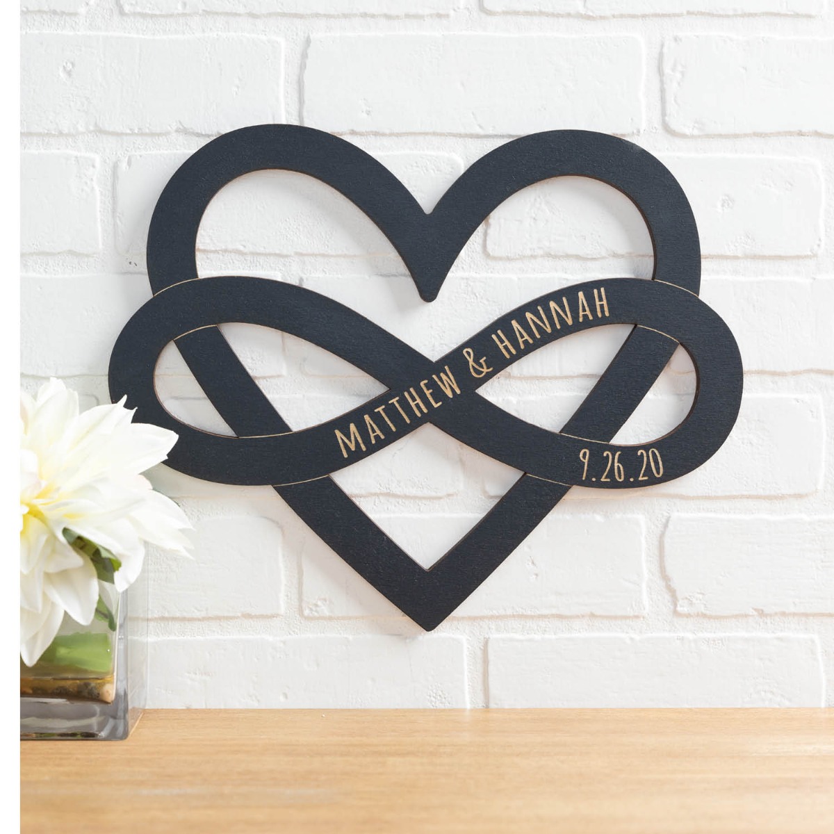 Infinity Heart Personalized  Black Wood Plaque