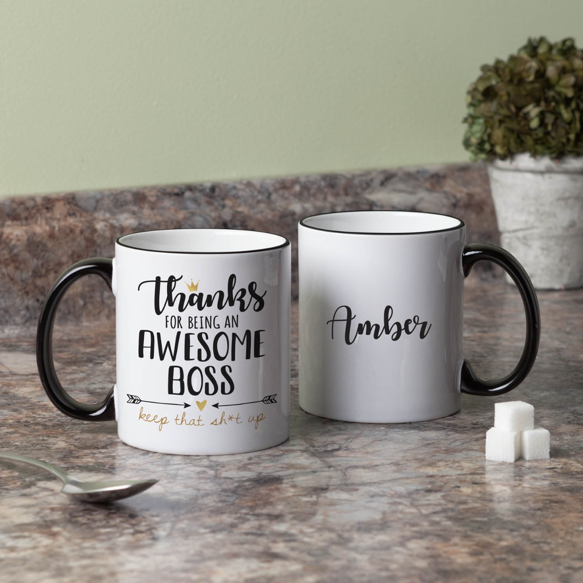 Thanks for Being An Awesome Boss Personalized Black Handle Coffee Mug - 11 oz.
