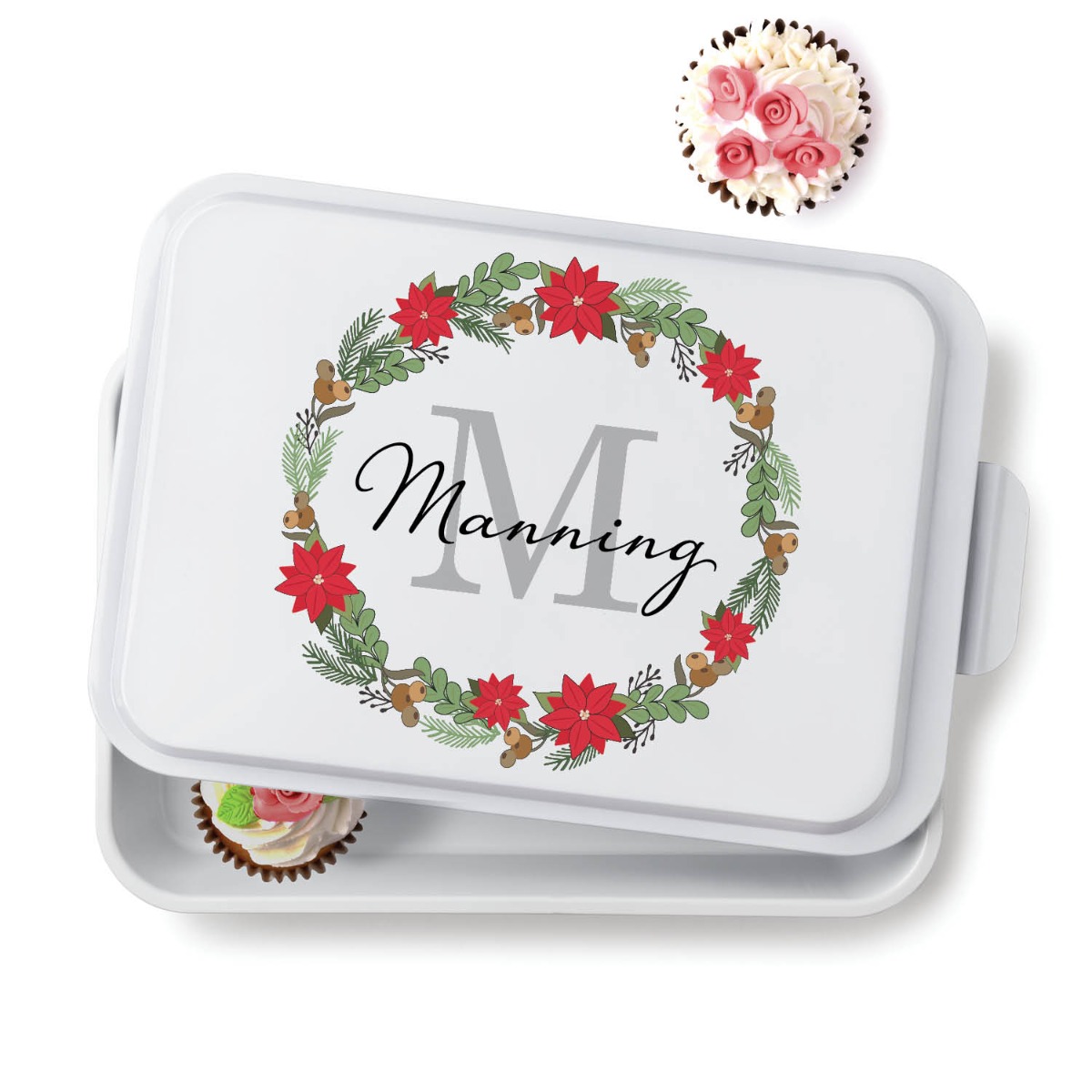 Holiday Wreath Family Name And Initial Personalized Cake Pan 