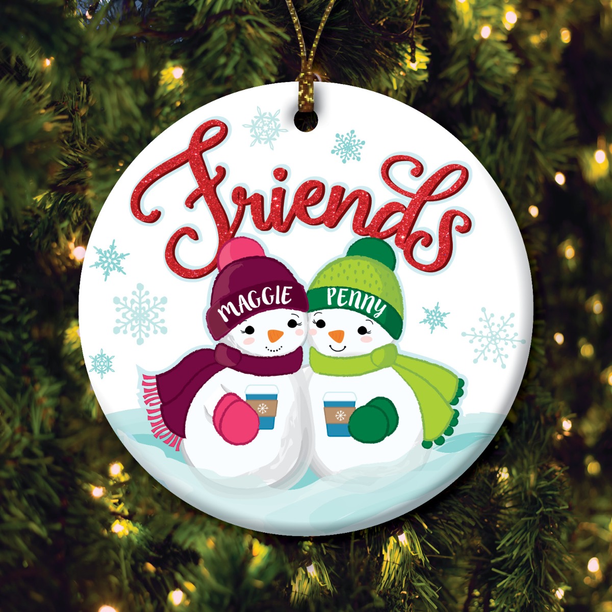 Two Snowmen Friends Personalized Ceramic Ornament
