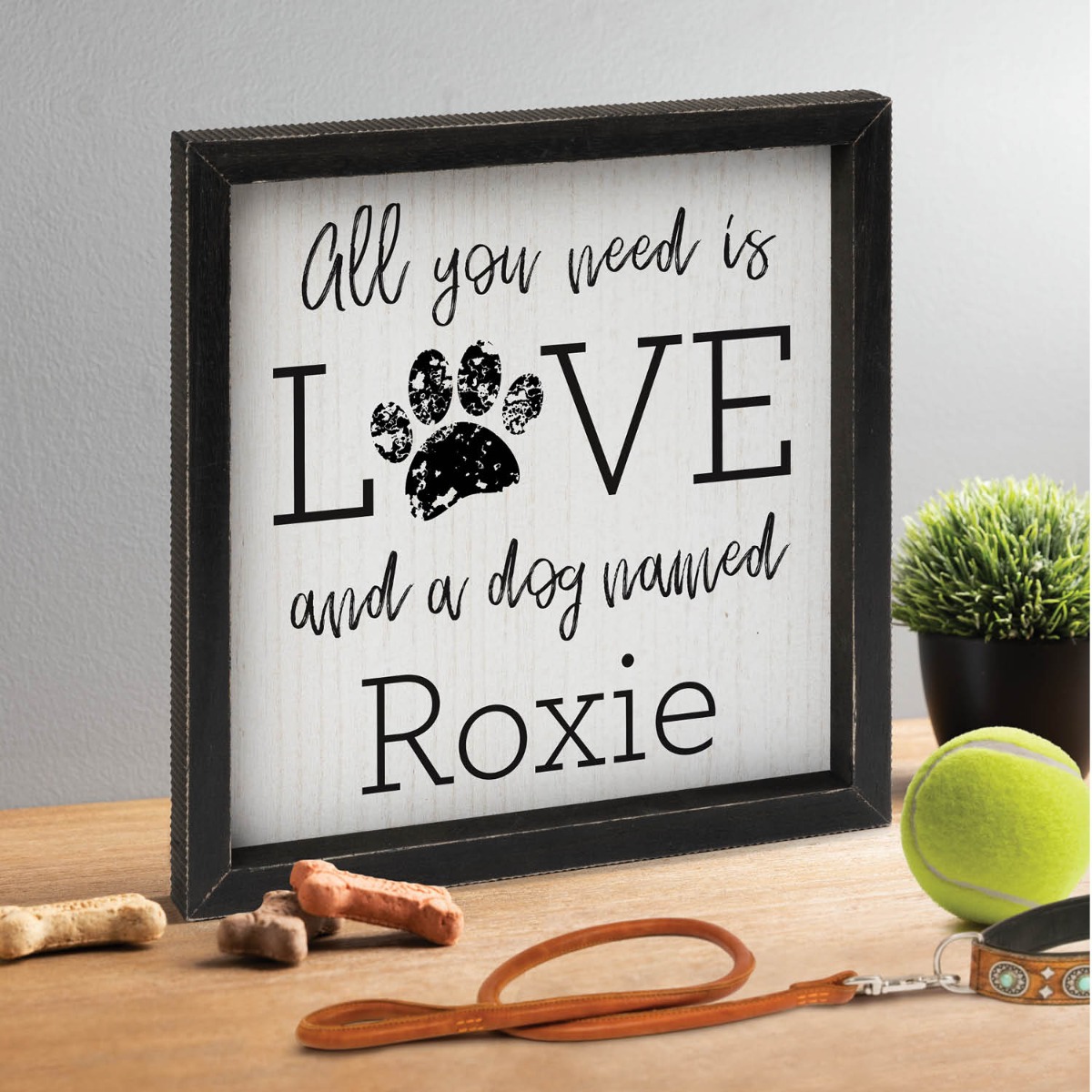All You Need Is Love And A Dog Black Framed Personalized Wood Wall Art