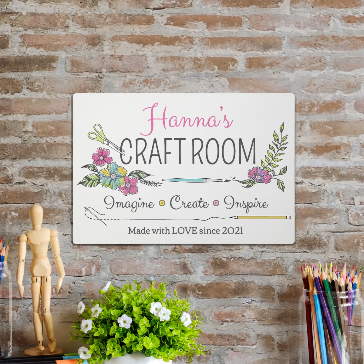 Her Craft Room Personalized White Wood Plaque