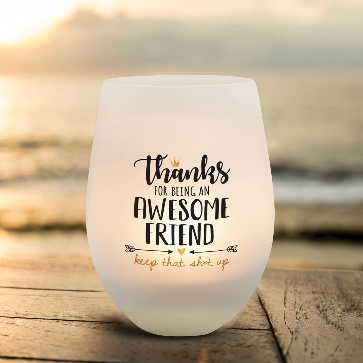 Thanks Awesome Friend Frosted Wine Glass Votive Holder
