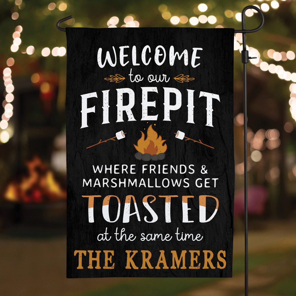 Welcome Firepit Personalized Garden Flag