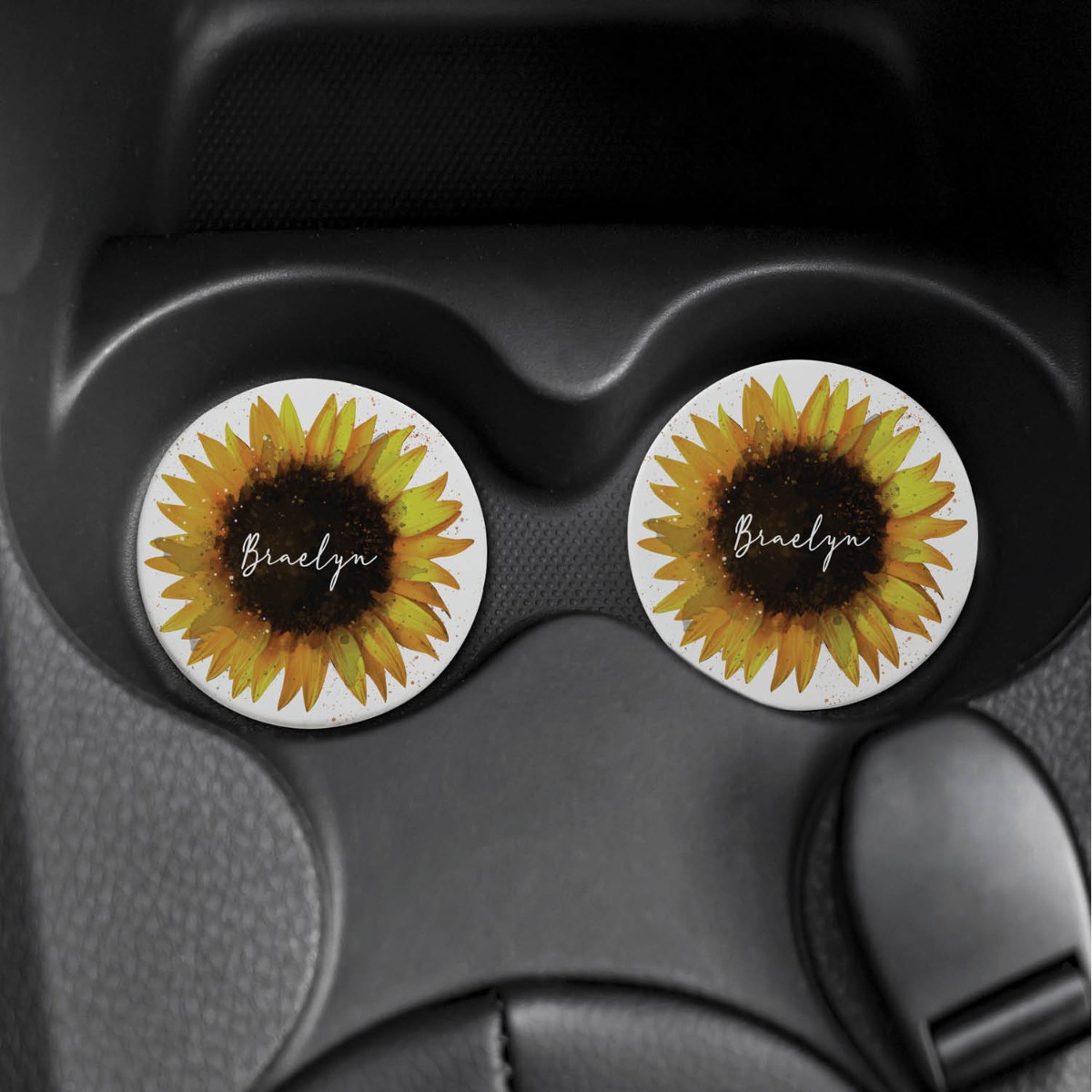 Sunflower Personalized Car Coaster Set