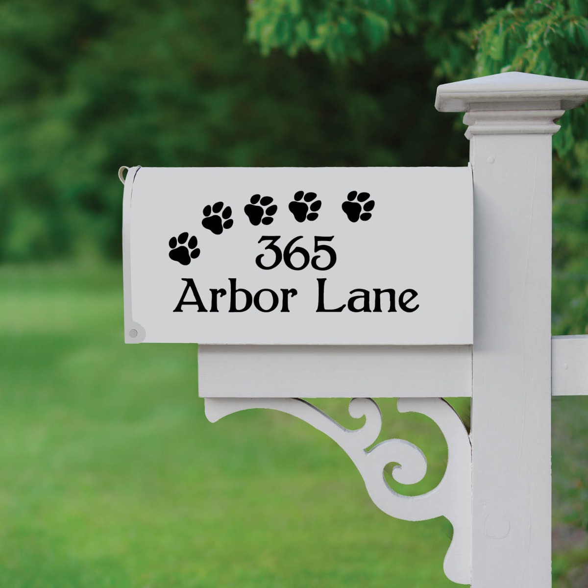 Paw Prints Personalized Black Mailbox Decal